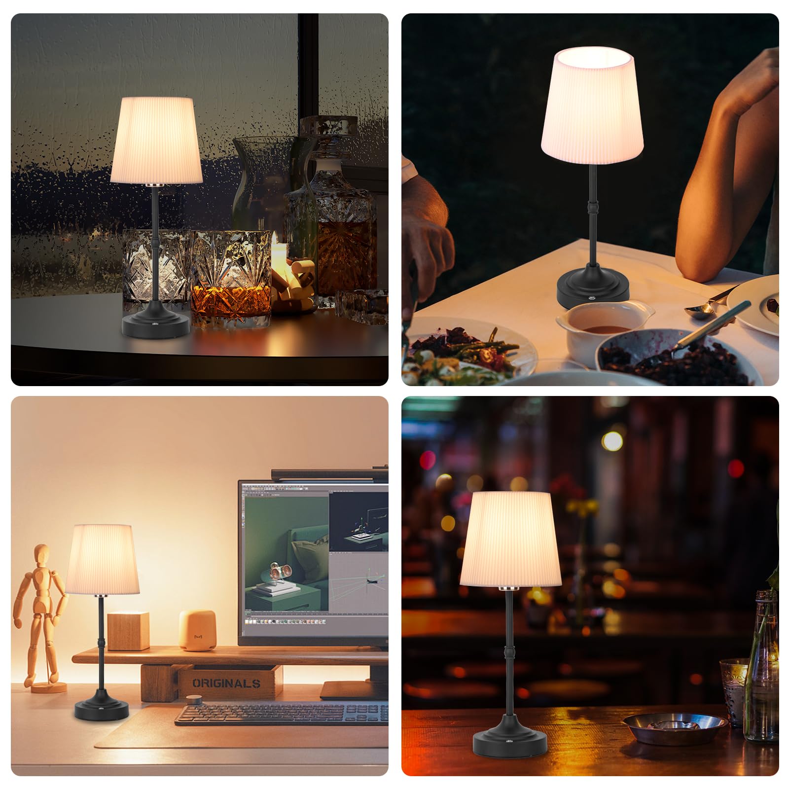 Rechargeable Cordless LED Desk Lamp with Dimmer - 3 Brightness Levels, Antique Brass Finish (Black) - Perfect for Bedside, Office, Restaurant & Patio Lighting