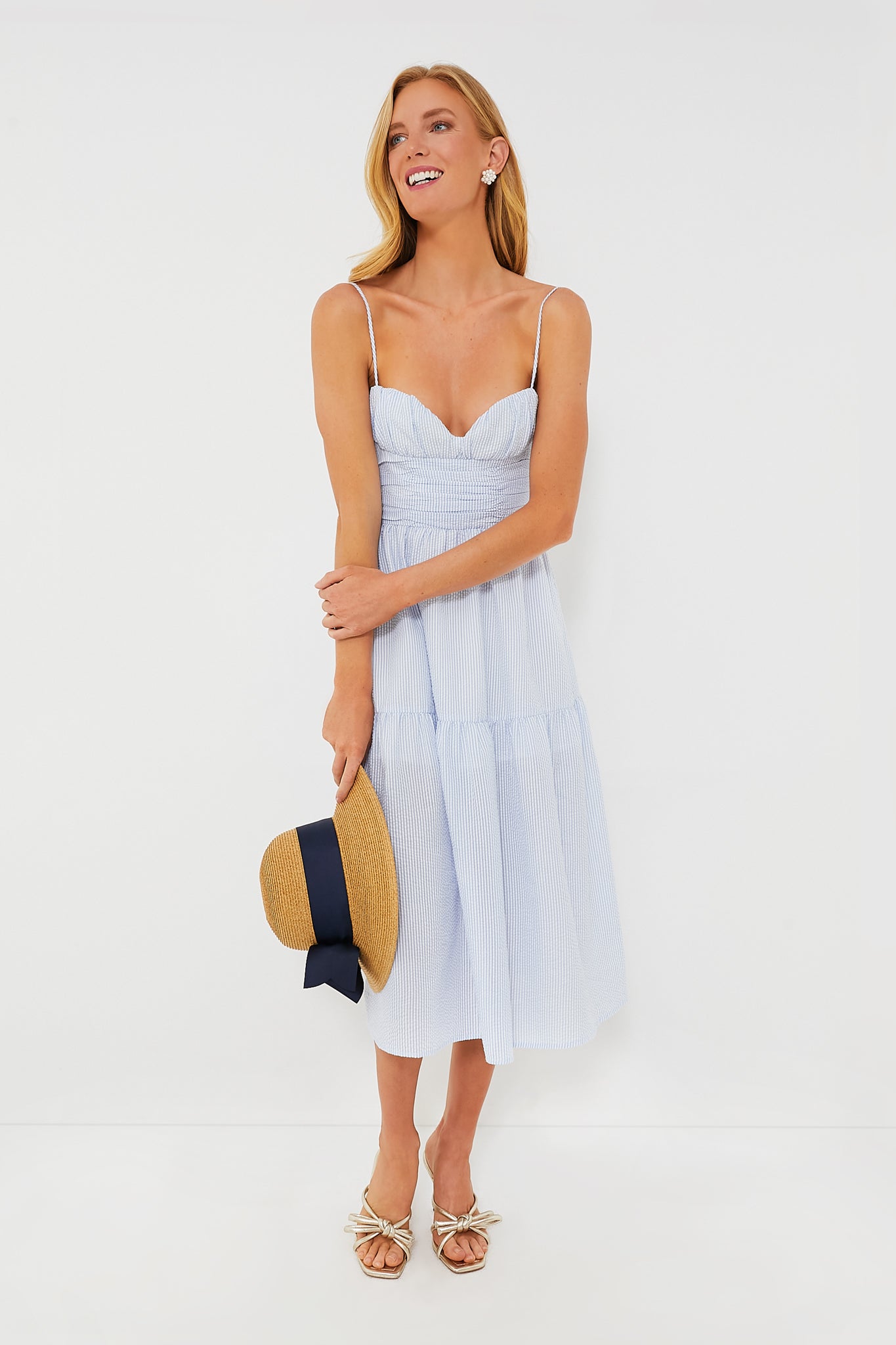 Blue Stripe Sasha Midi Dress - Flowy Summer Dress for Women | Beach Wedding, Vacation & Date Night Outfit