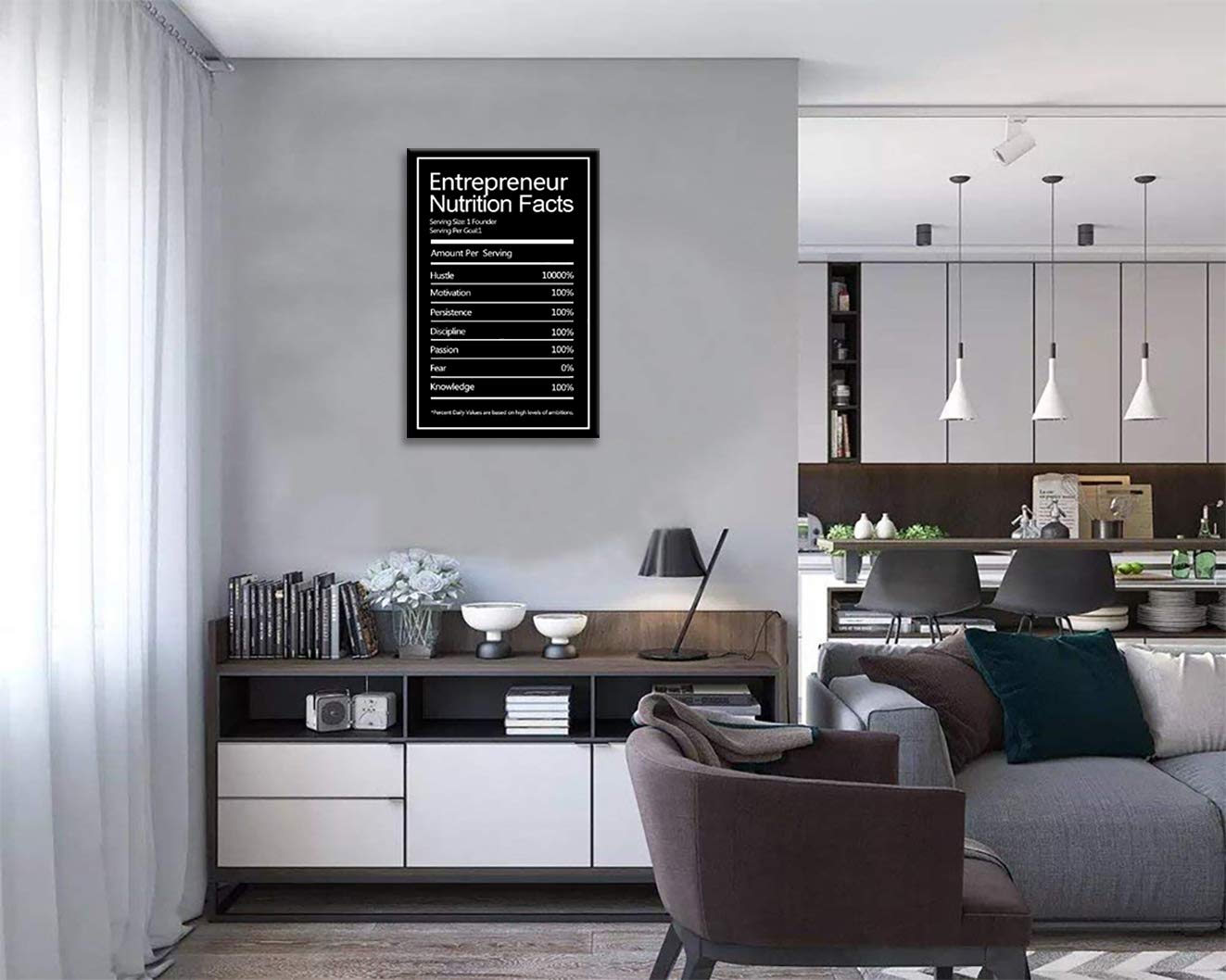 Inspirational Motivational Wall Art - Entrepreneur Nutrition Facts Quotes Canvas Painting - Framed Ready to Hang - Perfect for Home Office Decor & Success Motivation