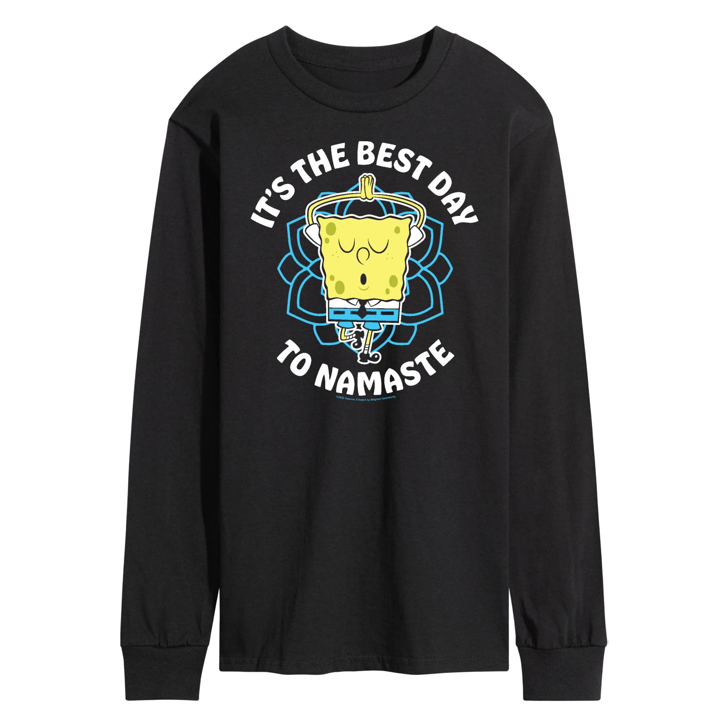 Spongebob Squarepants Namaste Men's Long Sleeve T-Shirt | Funny Cartoon Graphic Tee | Casual Wear for Yoga & Relaxation