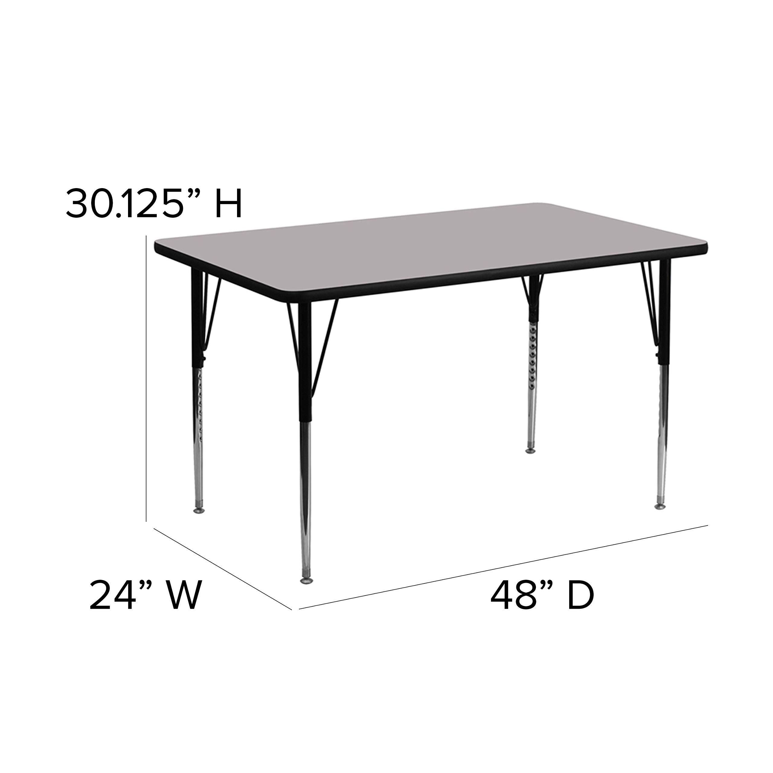 EMMA + OLIVER 24x48 Inch Adjustable Height Activity Table - Grey Thermal Laminate Surface for Kids, Classrooms & Home Learning Spaces