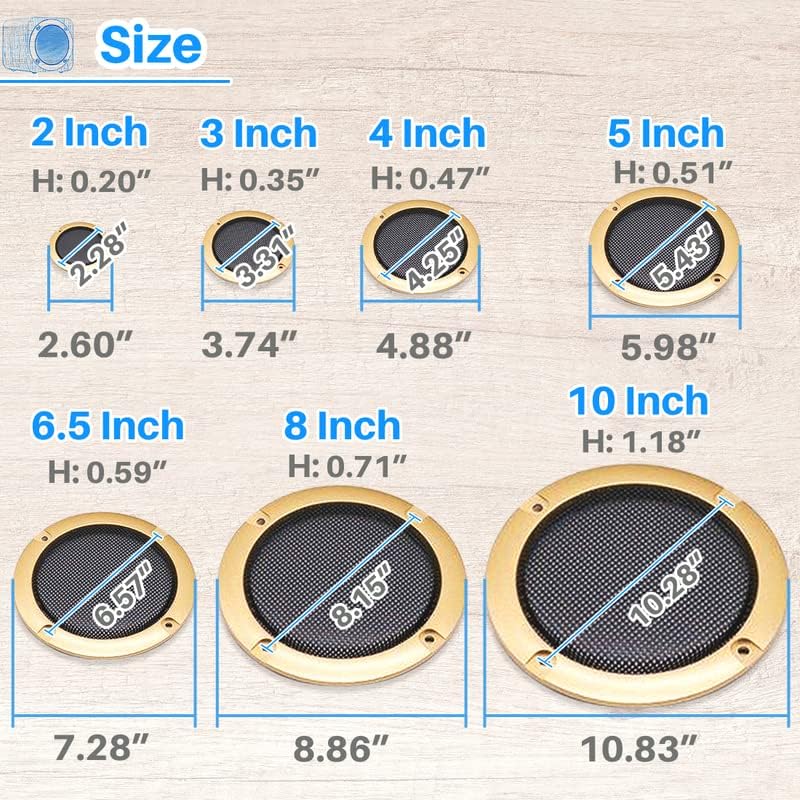 Kalevel 2 Pack 6.5 Inch Gold Metal Speaker Grill Covers for Car Subwoofer - Protective Mesh Grills with Mounting Screws | Perfect for Car Audio Systems, Home Theater Speakers & DIY Speaker Projects