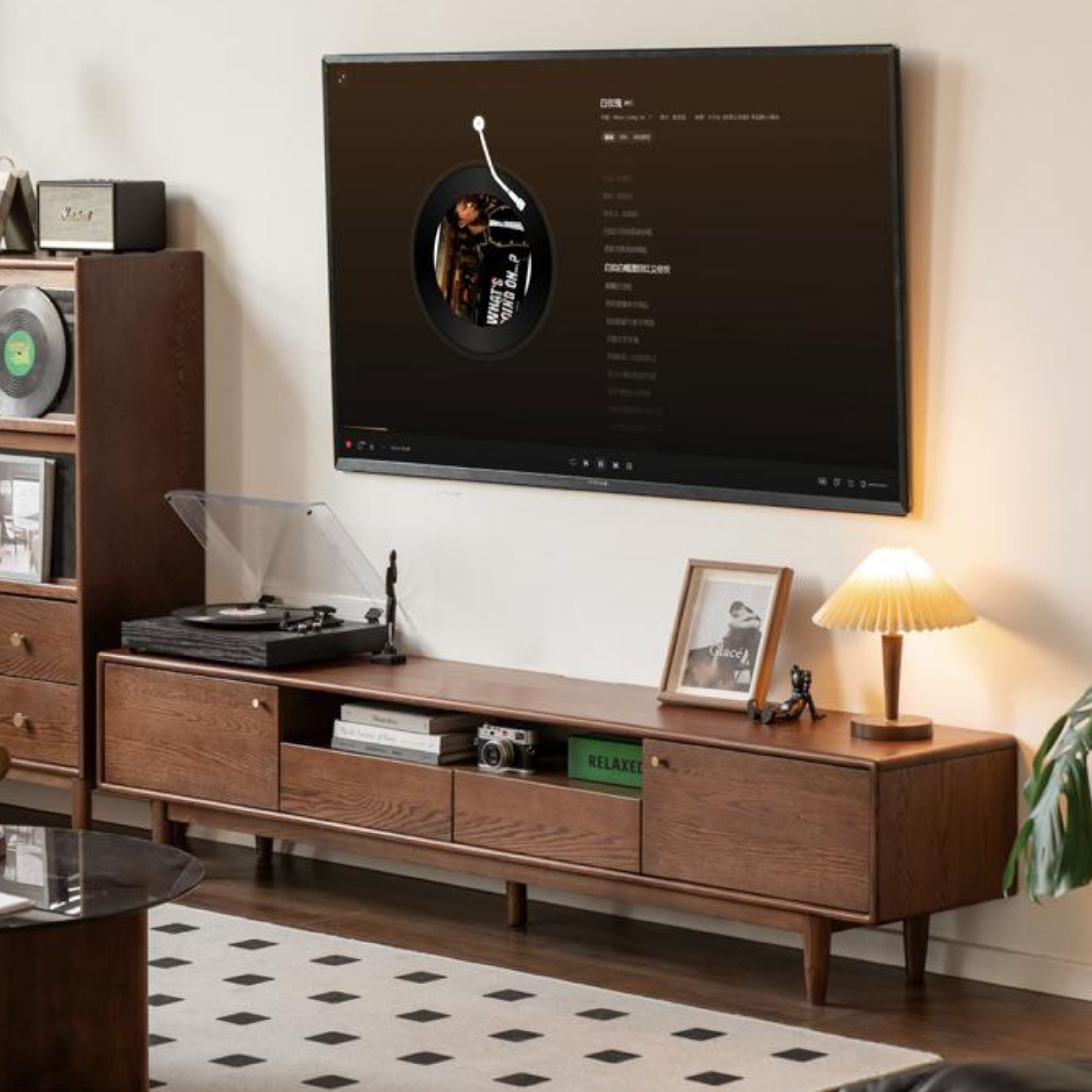 Stylish Oak Solid Wood Modern TV Stand - Nordic Design for Living Room & Entertainment Center | Perfect for 55-75 Inch TVs