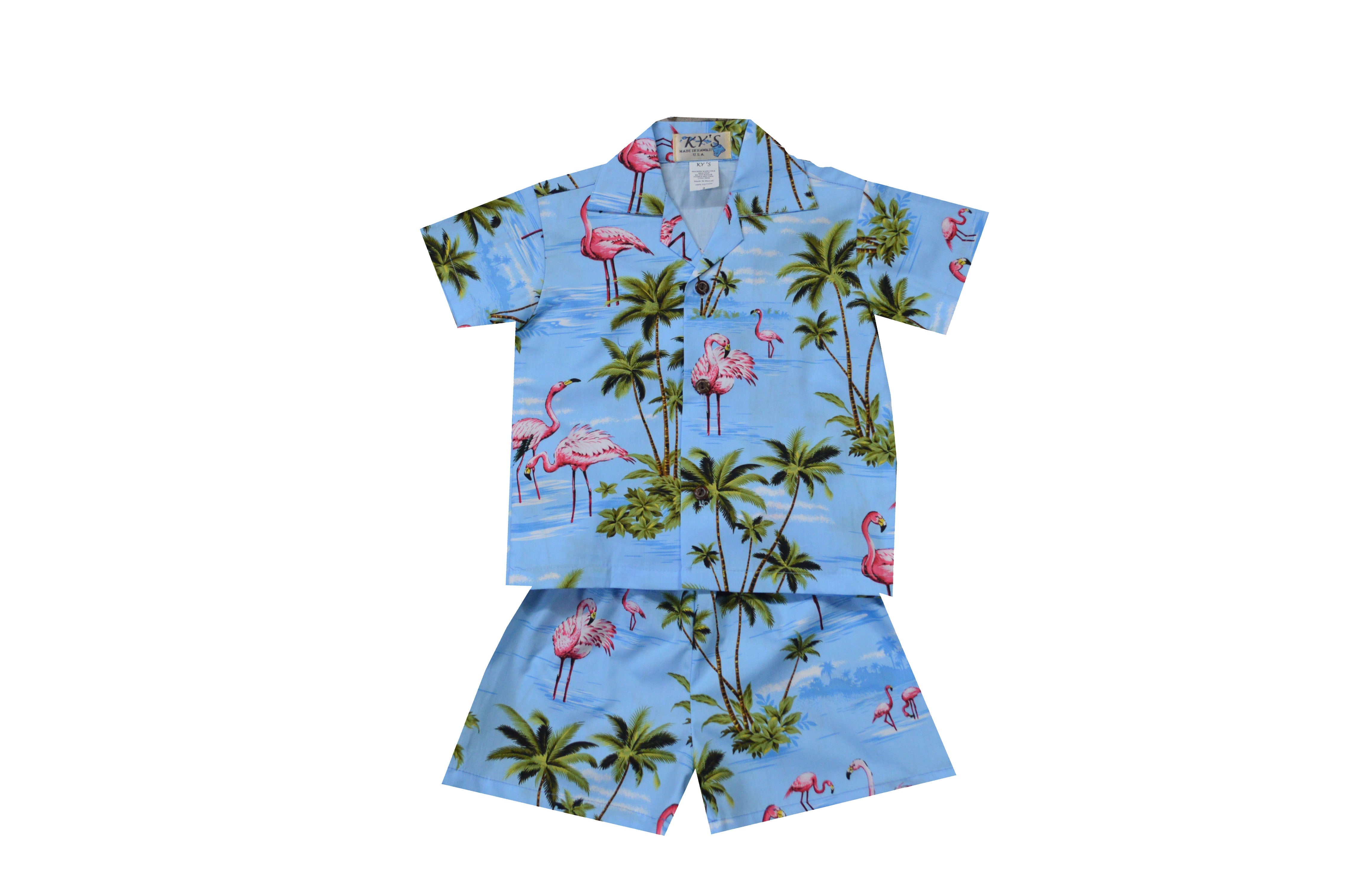 Stylish Cotton Hawaiian Flamingo & Palm Tree Boys Shirts - Tropical Cabana Sets for Toddlers - Perfect for Beach Vacations, Summer Parties & Family Photos