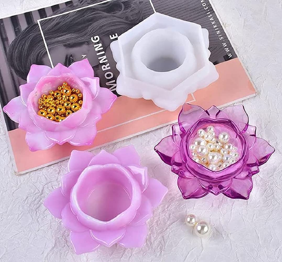 Premium Lotus Flower Silicone Mold for DIY Epoxy Resin Candle Holders & Jewelry Boxes - Handmade Tealight Candle Holder Molds for Home Decor, Table Centerpieces & Wedding Decorations (Pack of 1) - Perfect for Crafting, Gift Making & Boho Home Decor