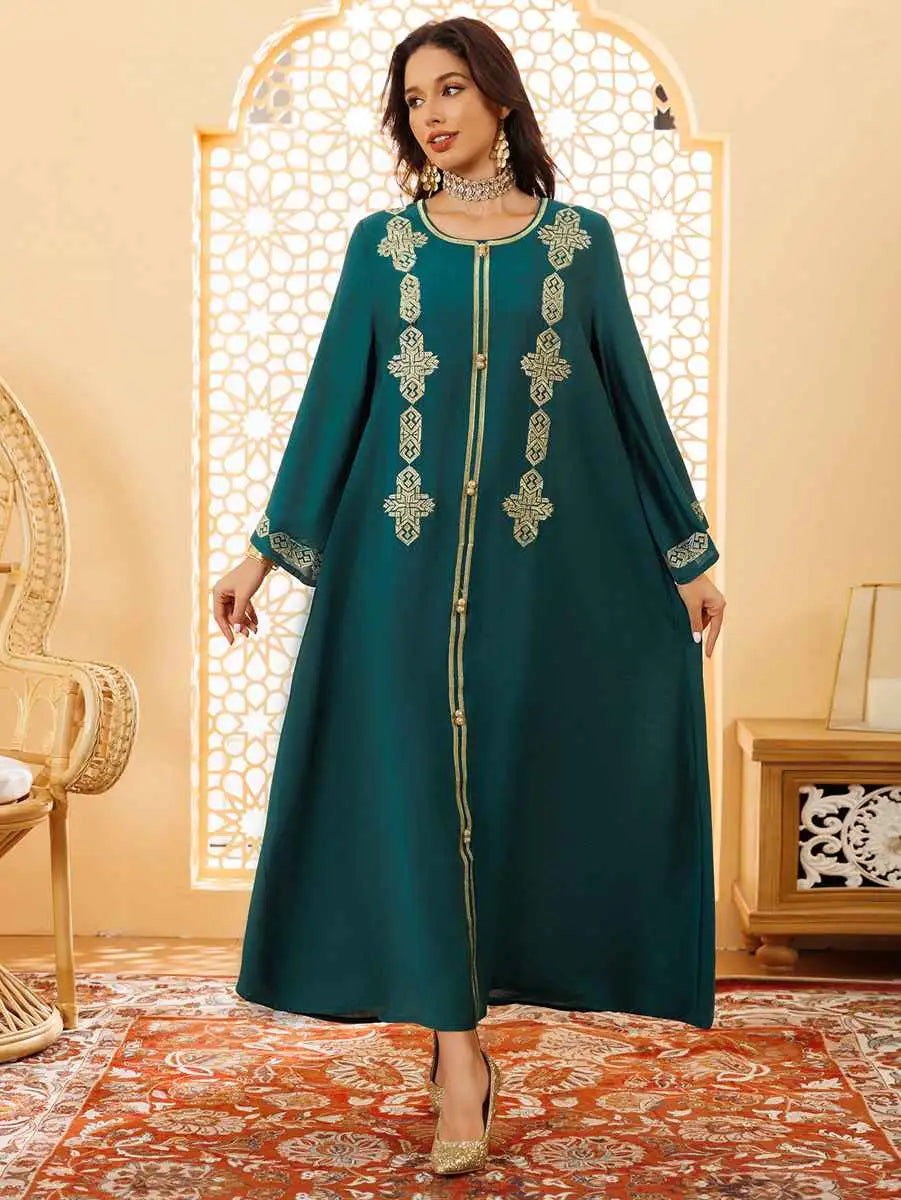 Elegant Eid Caftan Dress for Women - Traditional Middle Eastern Kaftan with Embroidery - Perfect for Eid Celebrations, Weddings & Special Occasions