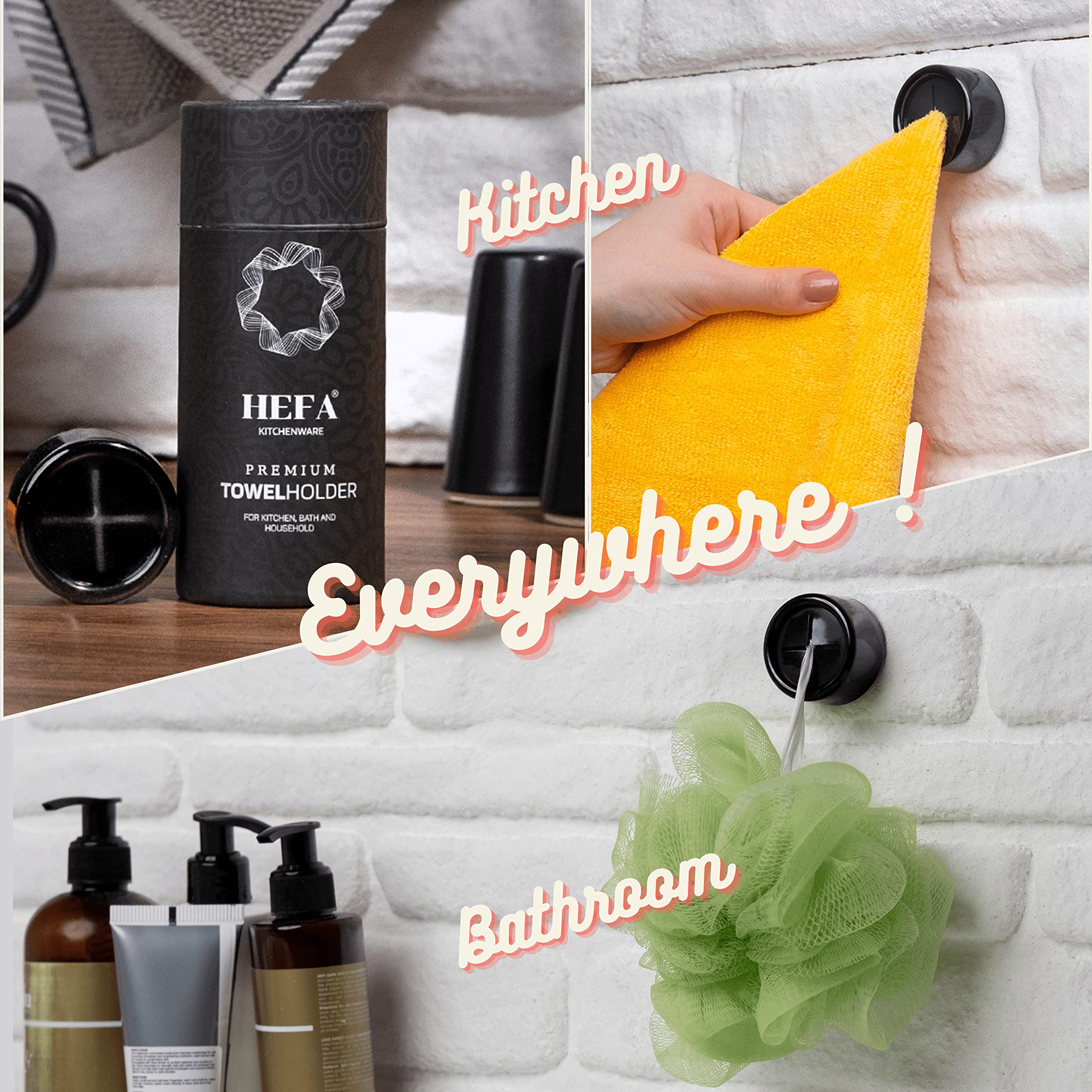 HEFA 4-Pack Towel Hooks & Holders - Stainless Steel Kitchen & Bathroom Organizer for Dish Towels, Hand Towels - Perfect for Home, RV, Office (Wall Mount, Space Saving)