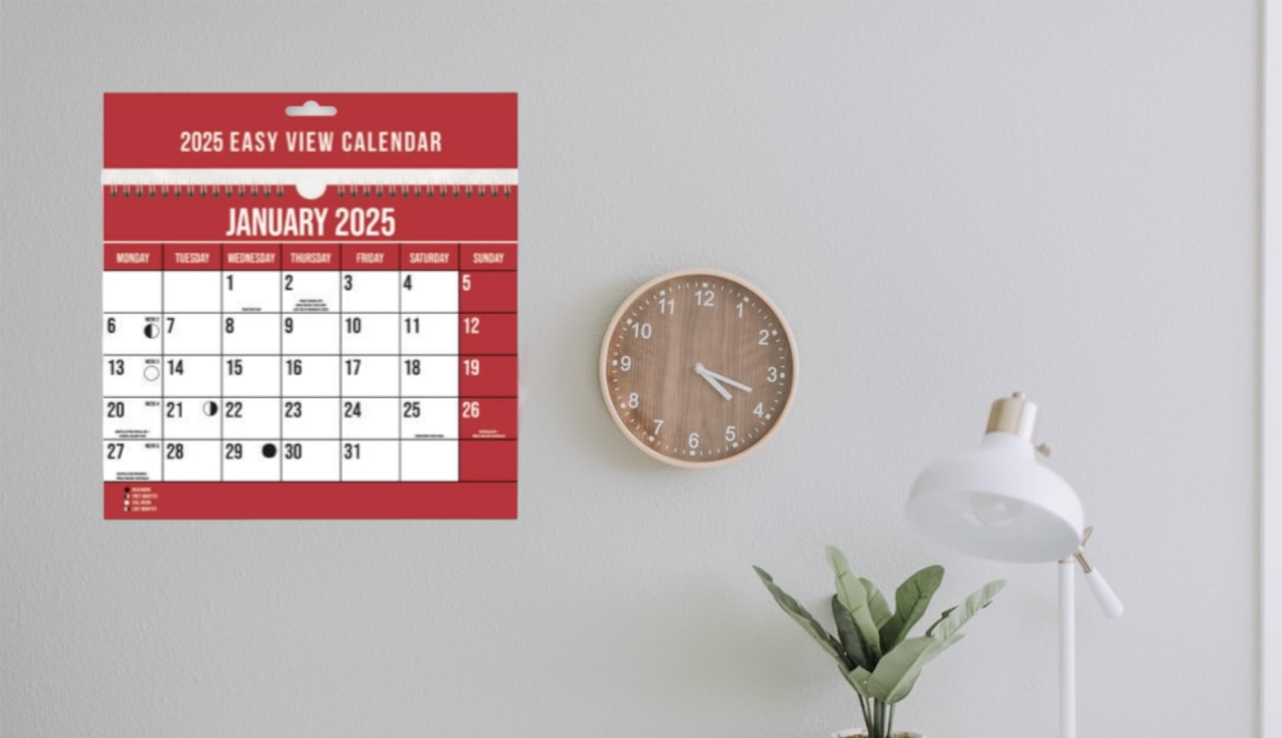 2025 Spiral Bound Wall Calendar - Monthly View Planner for Home, Office & School (Jan-Dec 2025) | Red & Black Design | Perfect for Scheduling, Organization & Productivity