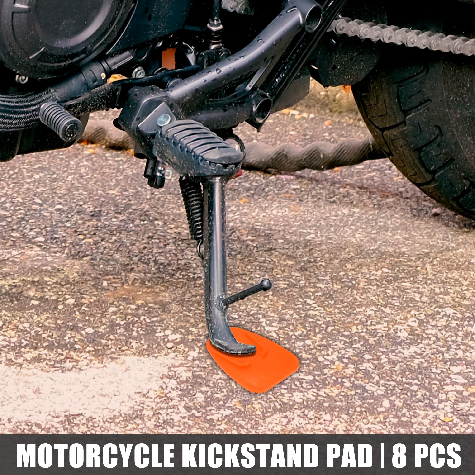 Motoforti 8-Piece Motorcycle Kickstand Support Pad Set - Heavy Duty Parking Stand Plate Extensions for Dirt Bikes, Cruisers & Street Bikes (Orange) - Prevent Sinking on Sand, Grass & Soft Surfaces