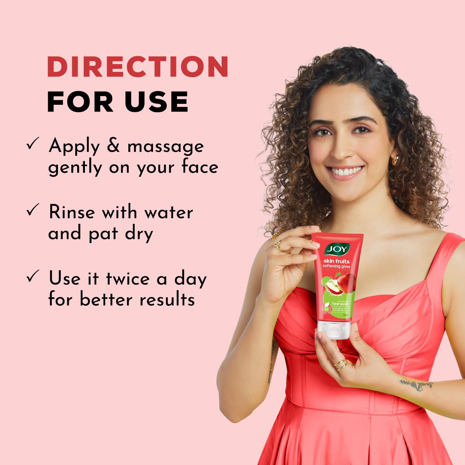 Joy Skin Fruits Softening Glow Apple Face Wash - Deep Cleansing & Hydrating Facial Cleanser for All Skin Types (150ml) - Gentle Exfoliation for Daily Skincare Routine & Glowing Complexion