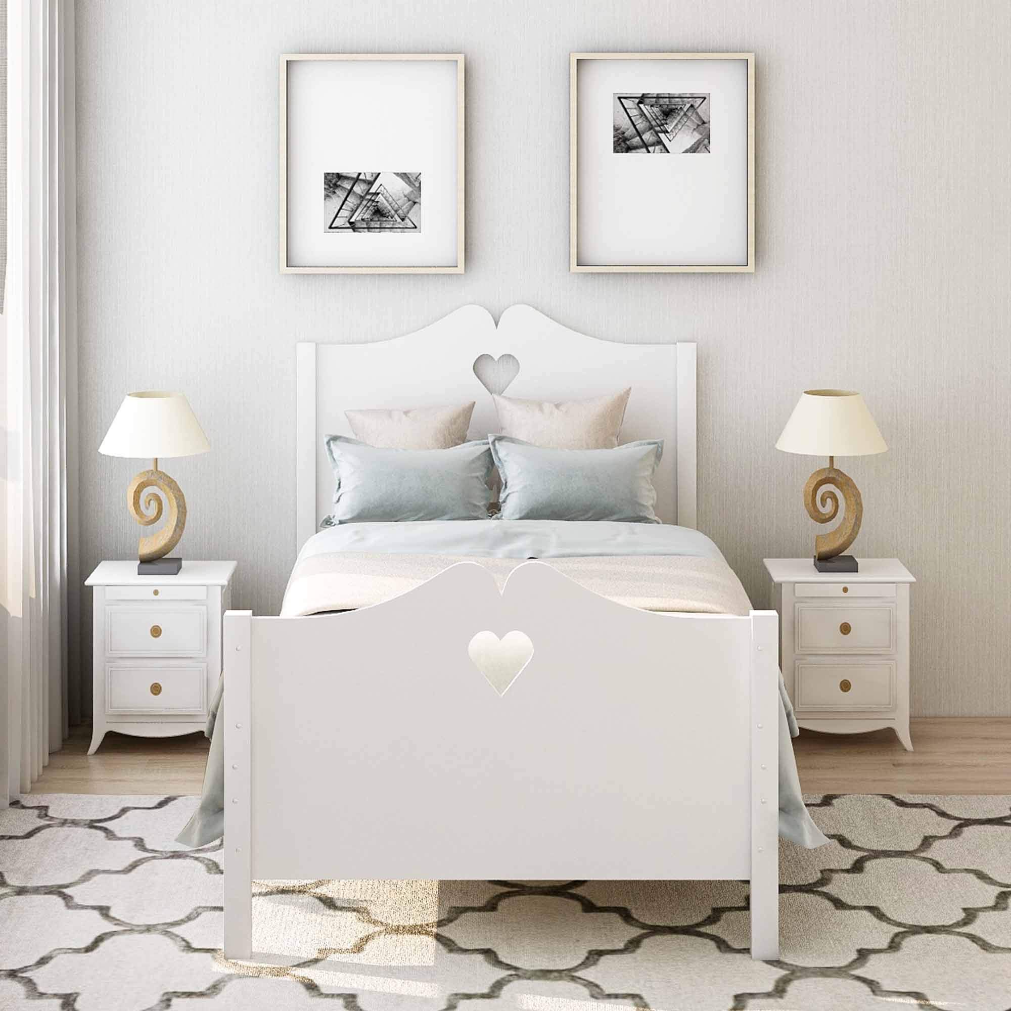 Twin Size Platform Bed Frame with Wood Slat Support, Headboard & Footboard - Sturdy White Wooden Bed for Small Spaces | Perfect for Kids Rooms, Guest Bedrooms & Studio Apartments