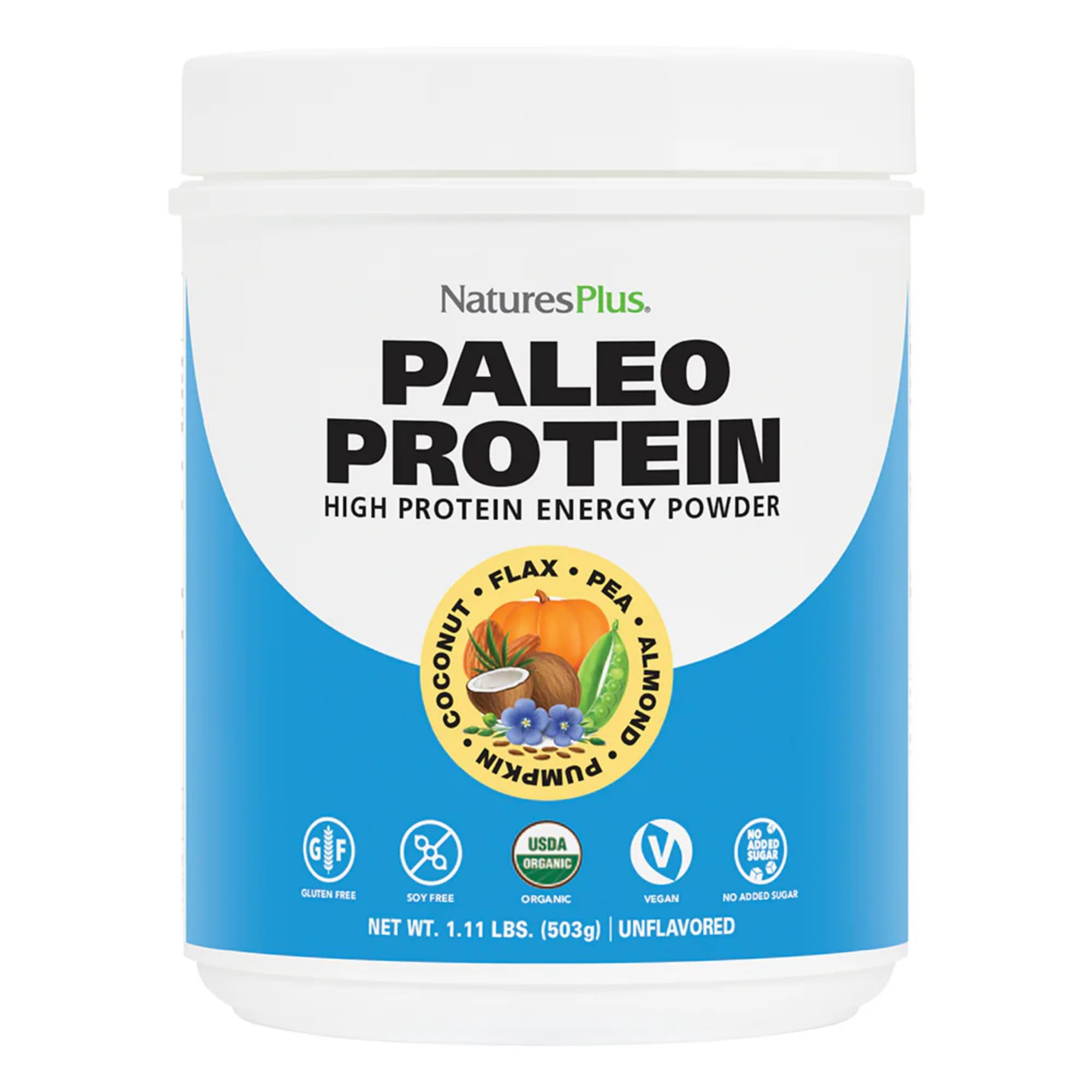 NaturesPlus Organic Paleo Protein Powder - 1.49 lbs, 20g Protein per Serving, Vegan & Gluten-Free, Unflavored & Unsweetened - Certified Organic High Protein Energy Supplement for Vegetarians (15 Servings) - Perfect for Post-Workout Recovery, Smoothies & Healthy Meal Replacement