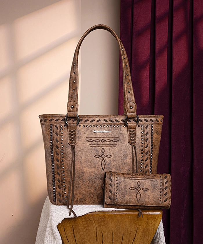 Montana West Diamond Cross Stitch Concealed Carry Tote Bag for Women - Stylish CCW Purse with Hidden Gun Pocket for Everyday Carry & Self Defense
