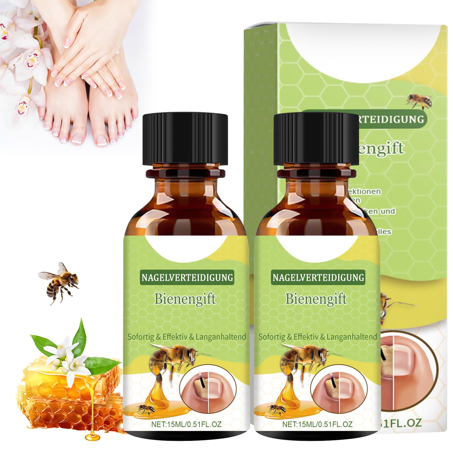 2Pcs Bee Venom Nail Treatment Serum for Growth & Repair - Strengthen & Protect Damaged Nails | Perfect for Brittle Nails & Fungal Treatment | At-Home Nail Care Solution