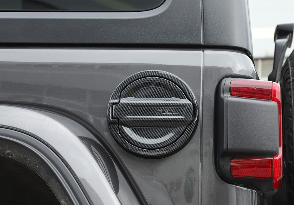 ABS Carbon Fiber Grain Fuel Door Gas Cap Cover for Jeep Wrangler JL 2018+ - Exterior Accessories & Trim Upgrade - Perfect for Off-Roading & Car Customization