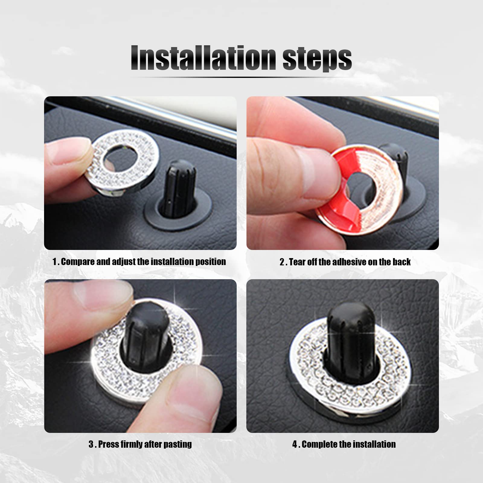 4PCS Rhinestone Car Door Lock Cover Stickers - Bling Pull Rod Bolt Decals for Mercedes-Benz A/B/C/E Class GLK GLA GLC - Elegant White Car Accessories for Luxury Vehicle Customization & Interior Decoration