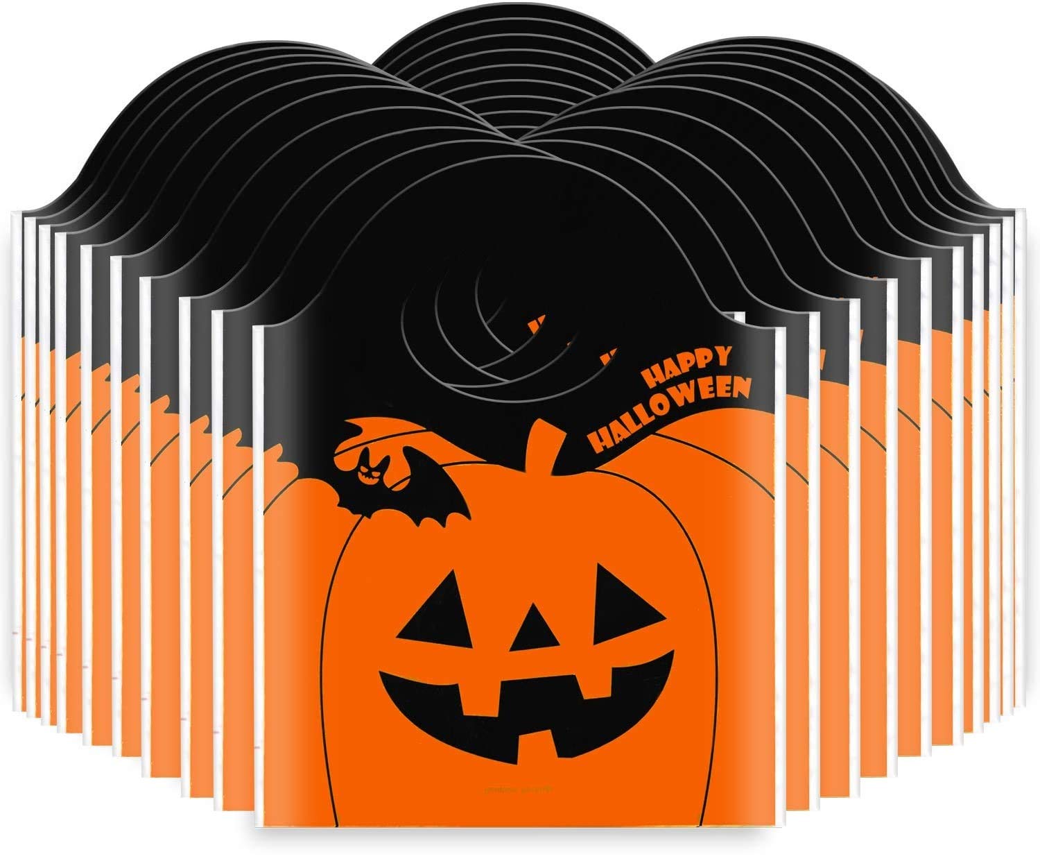 ZeeDix 50 Pcs Halloween Candy Treat Bags - Orange Mini Goodie Bags for Lollipops, Cake Pops, Chocolates & Cookies - Durable OPP Plastic Jack-O-Lantern Pumpkin Bags - Perfect for Halloween Parties, Trick or Treat & Buffet Wrapping