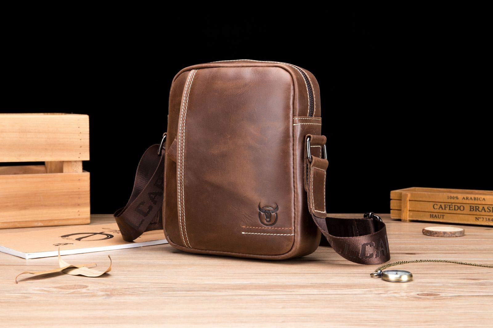 Genuine Leather Crossbody Bag for Men - Stylish Shoulder Messenger Bag for Everyday Casual & Travel Use - Perfect for Work, Commuting & Outdoor Adventures