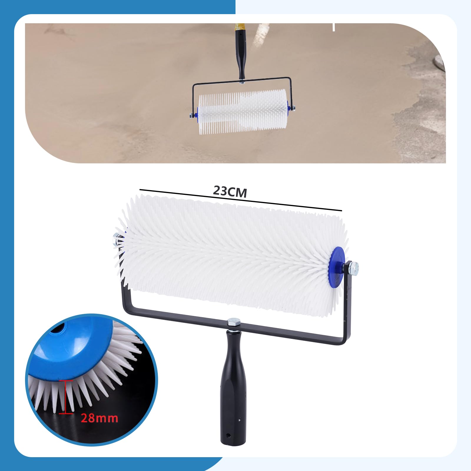 Self-Leveling Concrete Tool Kit - 28mm Spike Roller & Shoes for Floor Leveling - Perfect for DIY Home Renovation, Garage Floors, and Basement Construction