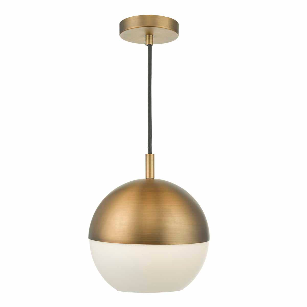 Andre 1-Light Single Pendant Light Fixture in Grey/Brass with Opal Glass Shade - Perfect for Kitchen Island, Dining Room or Entryway Lighting