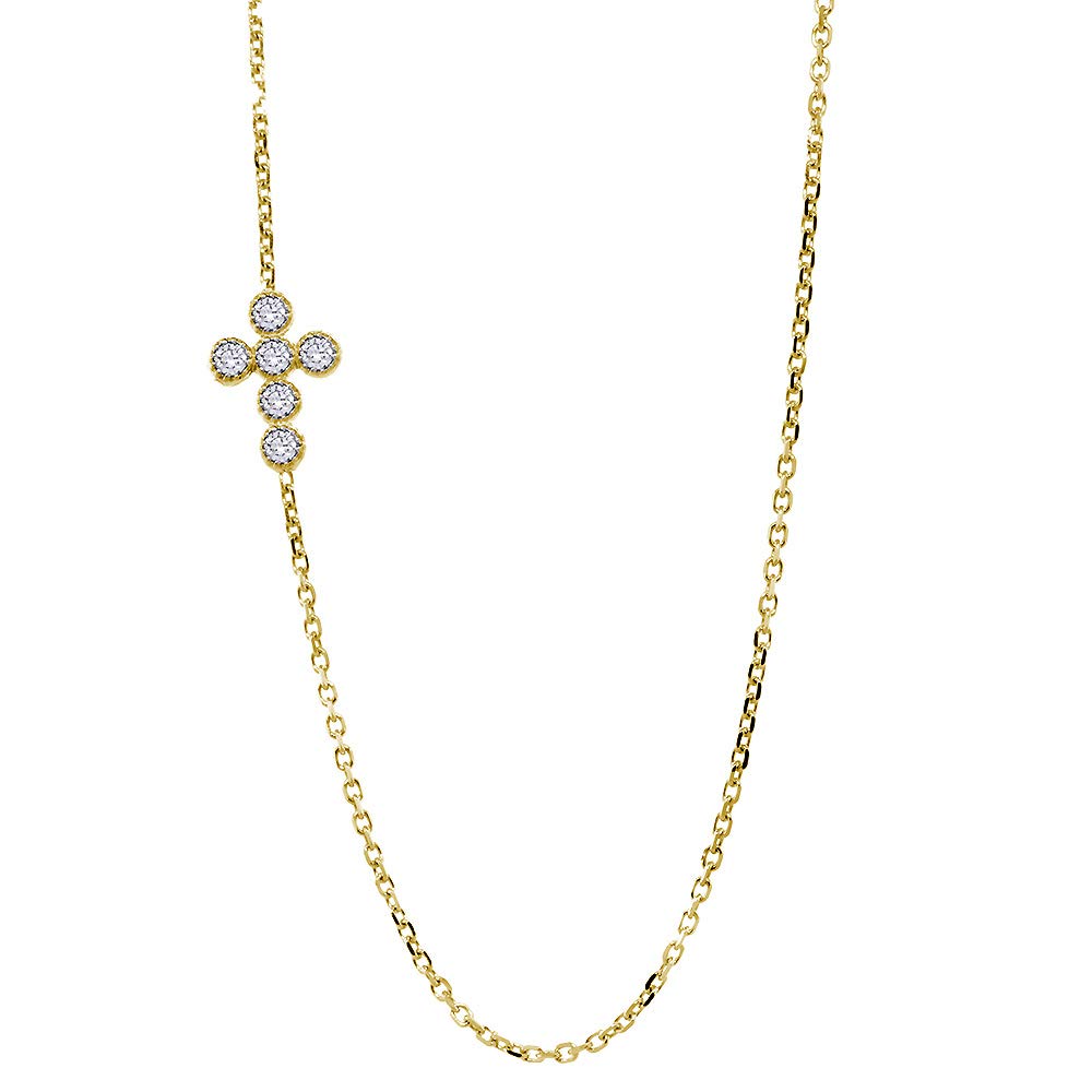 Vintage Style Double-Sided Cross Pendant Necklace with 0.40CT Diamond Bezels - 16 Inch Chain - Perfect for Gifts, Weddings & Everyday Elegance