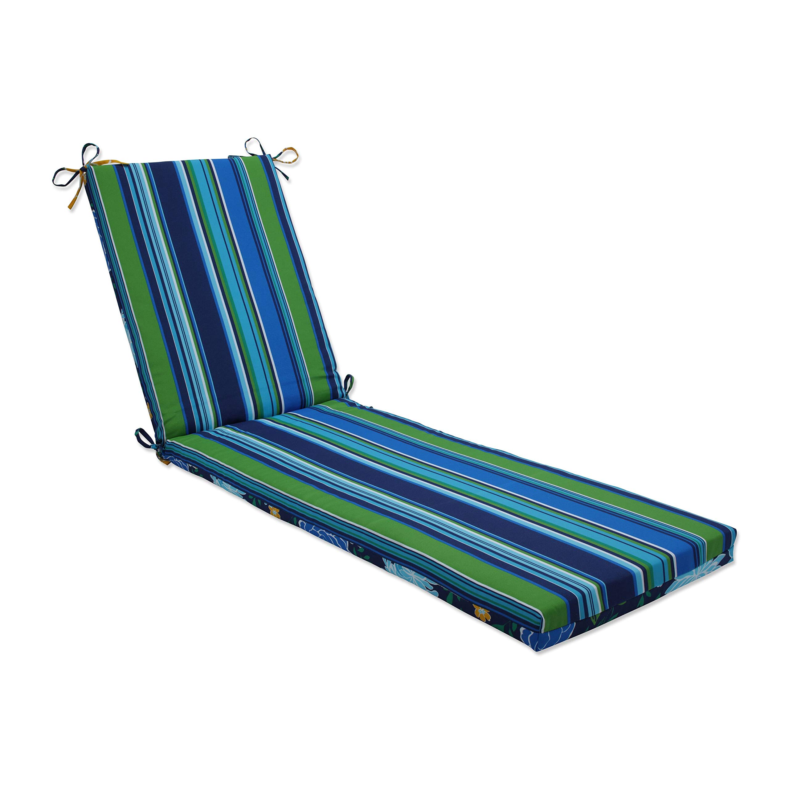 **Pillow Perfect Reversible Floral Stripe Chaise Lounge Cushion - Indoor/Outdoor Use, Plush Fiber Fill, Weather & Fade Resistant, 80