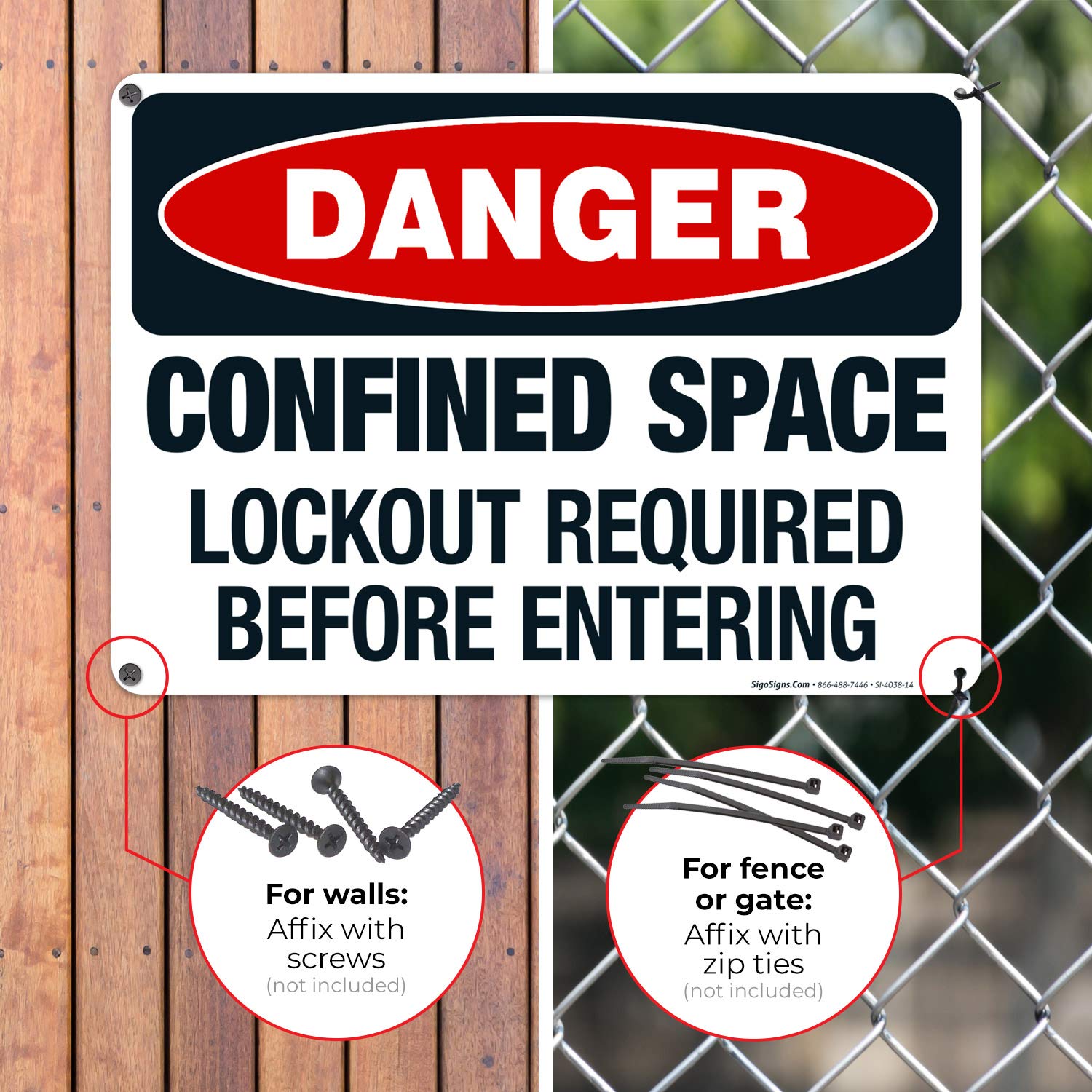Danger Confined Space Lockout Required Before Entering Sign - OSHA Approved 10x14 Inch Aluminum Safety Sign, Rust-Free .040 Gauge, Fade Resistant for Indoor & Outdoor Use - Made in USA | Workplace Safety, Construction Sites, Industrial Areas
