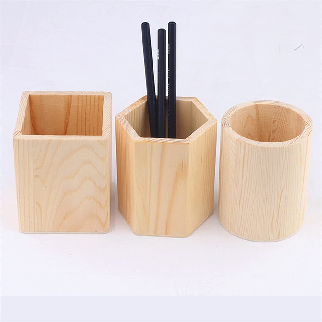 Premium Wooden Desktop Organizer - Pen Holder, Pencil Pot & Makeup Brush Storage Box for Home Office & Study Stationery Supplies | Perfect for Desk Organization, School Supplies & Beauty Tools Storage