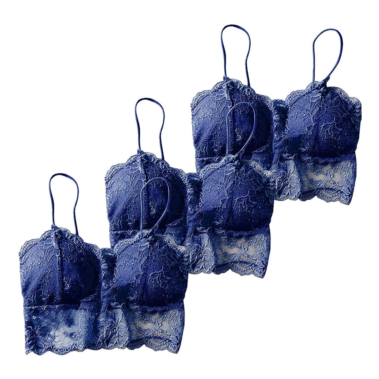 3-Piece Women's Sexy Lace Crisscross Bandeau Vest with Chest Pad - Sports Underwear & Nightwear for Sleep, Lounge & Intimate Moments - Blue