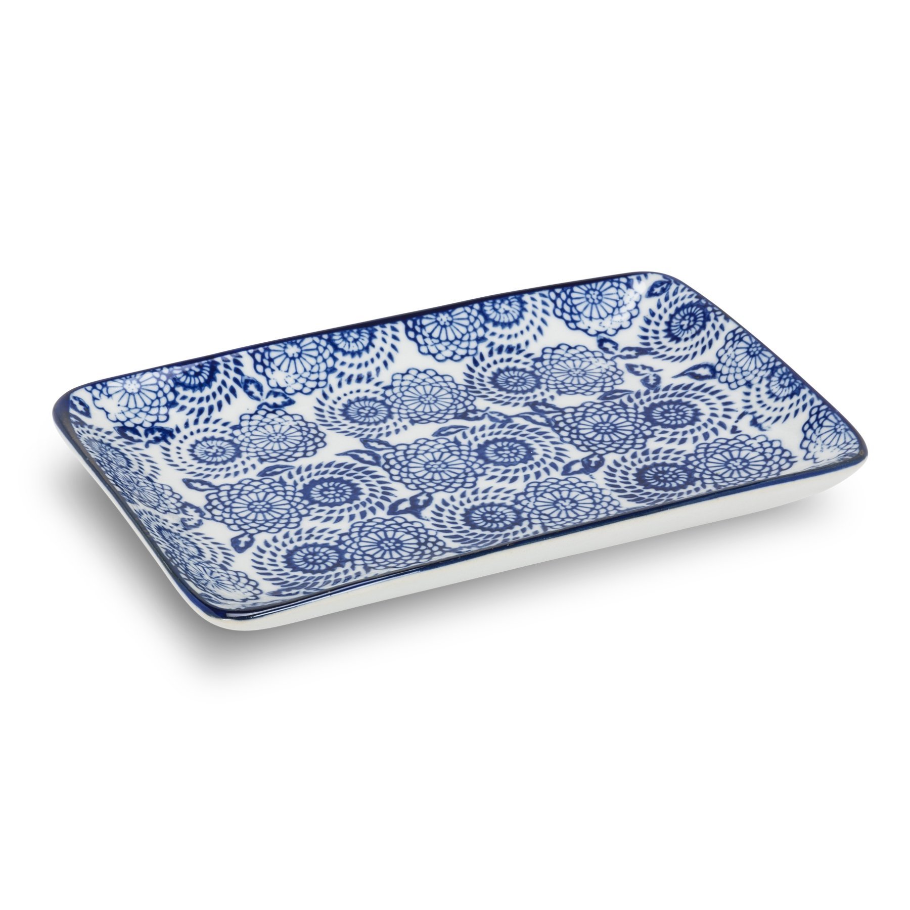 Abbott Collection 6-Piece Porcelain Plate Set - 4x7 Inch Rectangular Plates in Blue & White - Perfect for Dinner Parties, Home Decor & Gift Giving