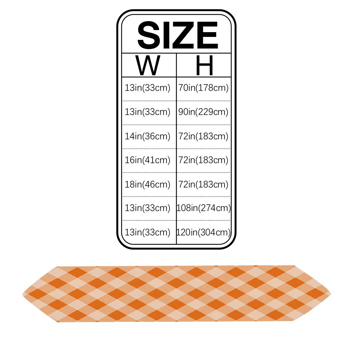108-Inch Cotton & Linen Triangle Table Runner - Orange Checkered Table Scarf for Weddings, Graduations & Banquets (13x108 Inch) | Perfect for Dining Tables, Buffets & Event Decor