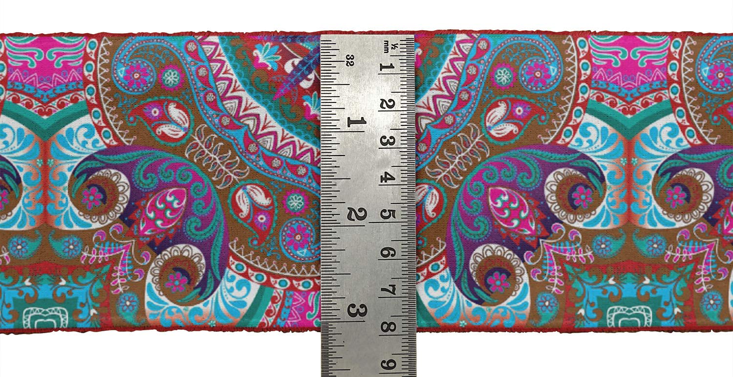 Brown Paisley & Mandala Kaleidoscope Printed Velvet Ribbon Trim - 9 Yards x 4 Inches Wide - Premium Sewing Lace for DIY Crafts, Scrapbooking, Costume Design & Home Decor Accessories