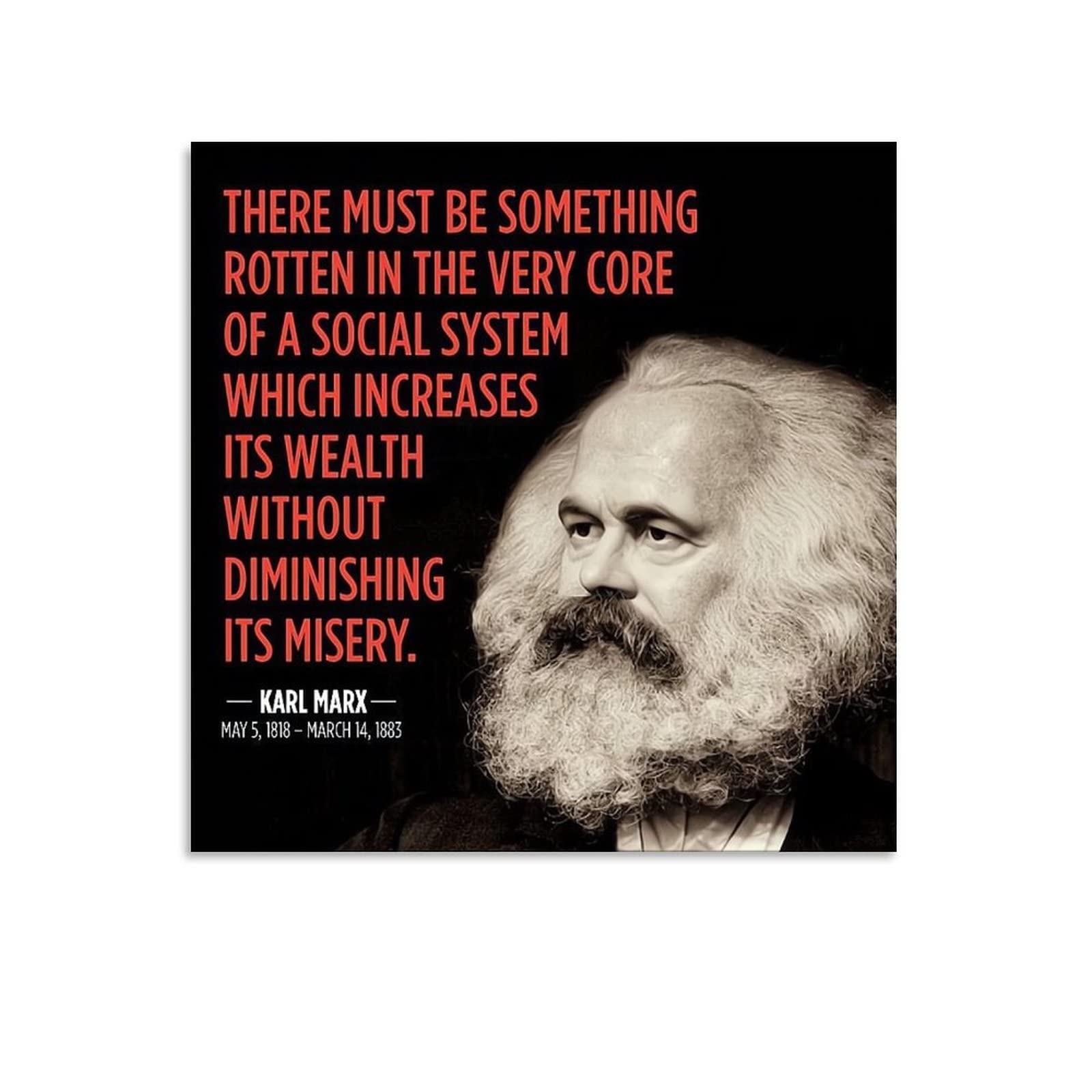 Karl Marx Motivational Quote Wall Art - 12x12 Inch (30x30cm) Canvas Painting Poster for Living Room, Bedroom & Office Decor - Inspirational Home & Workspace Decorations