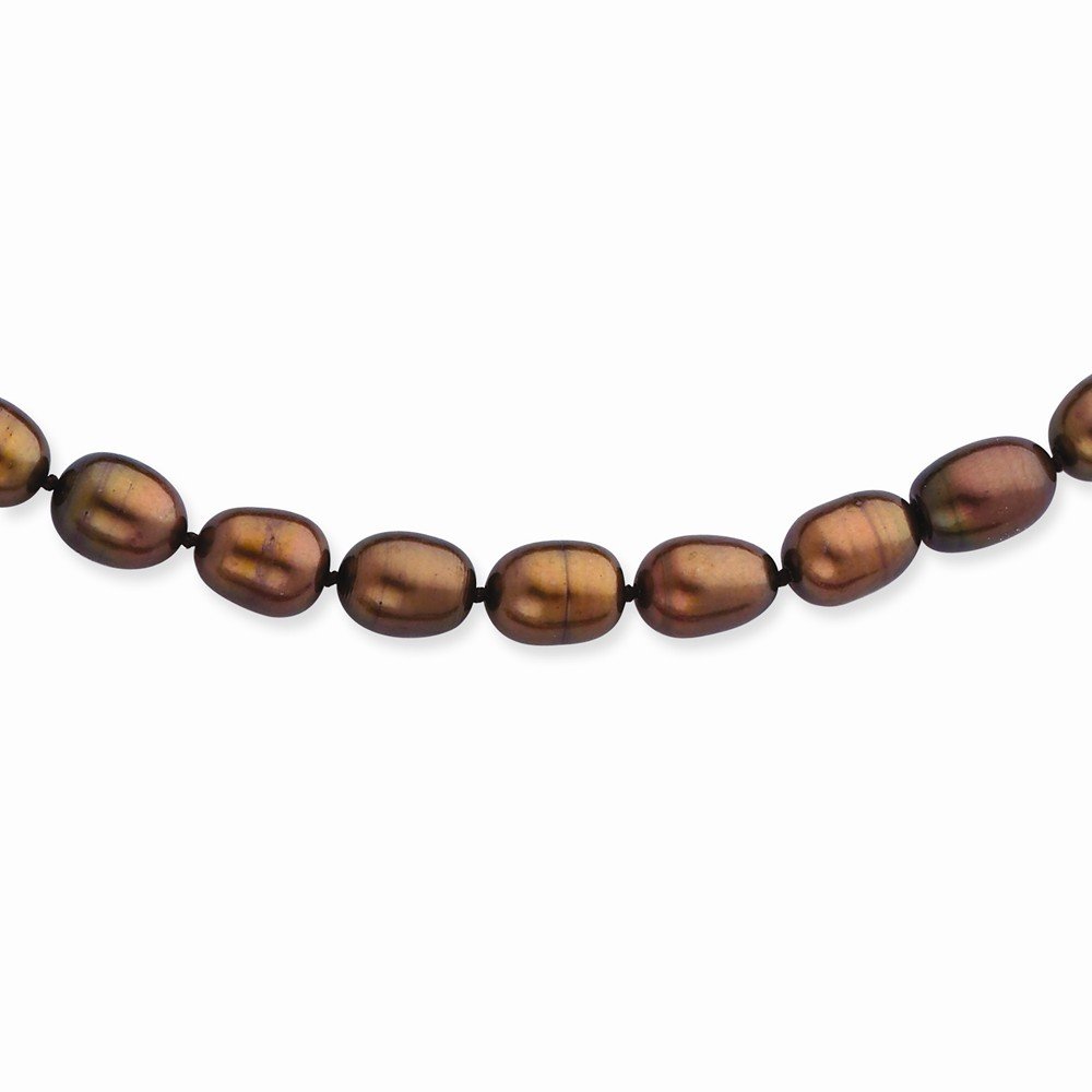 14K Yellow Gold 7-8mm Coffee Brown Rice Freshwater Pearl Necklace - Elegant Jewelry Gift for Women, Perfect for Weddings, Parties & Special Occasions