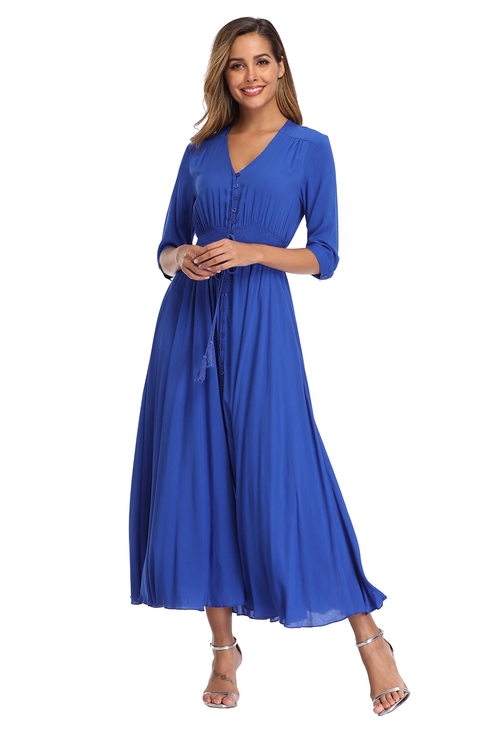 Vintage Floral Maxi Dresses for Women - Long Sleeve Boho Beach Dress with Flowy Silhouette | Perfect for Summer Vacations, Music Festivals & Beach Weddings
