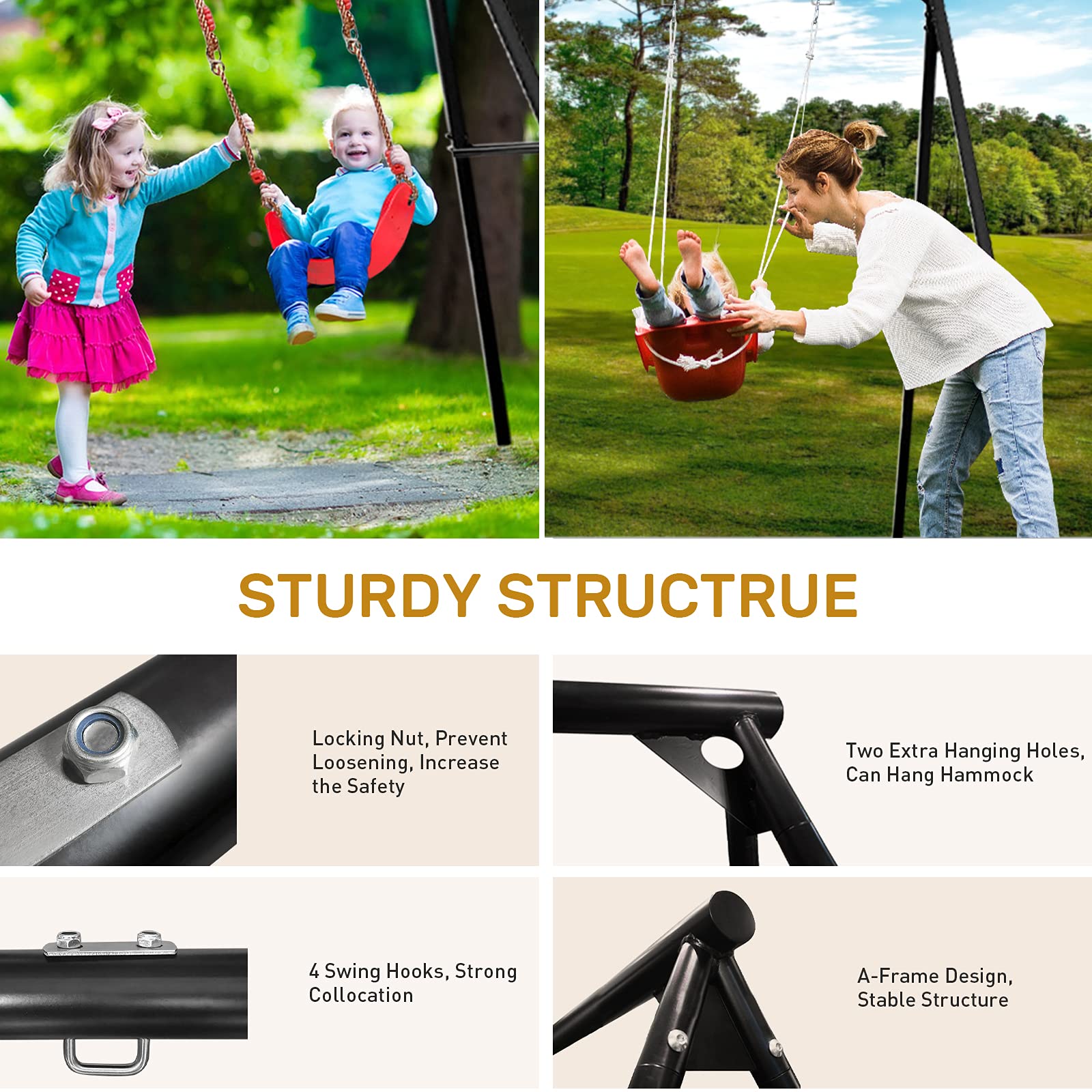 IKARE Heavy Duty Extra-Large Metal Swing Stand for Kids & Adults - 400lb Capacity, Fits Porch Swings - Indoor/Outdoor Backyard, Garden & Patio Use - Includes Ground Stakes for Stability
