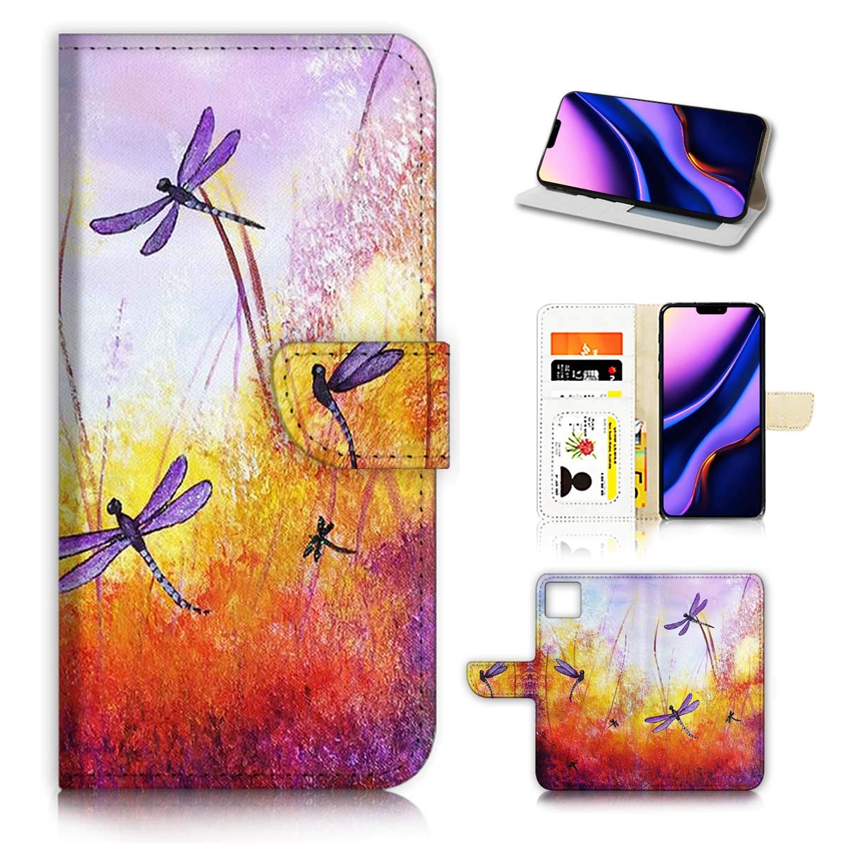 Premium Flip Wallet Phone Case for iPhone 11 Pro - Purple Dragonfly Design (Model A21092) | Stylish Protection with Card Slots for Everyday Use