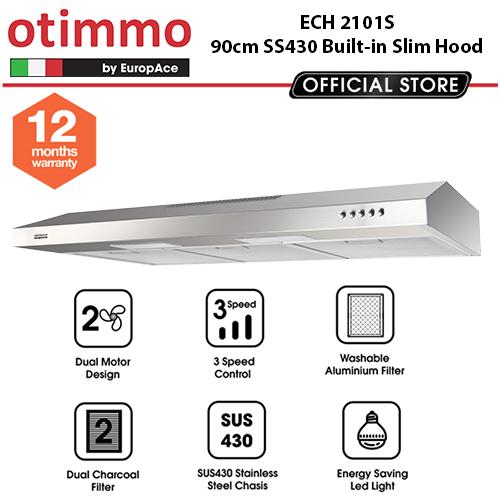 Europace ECH2101S 90cm Slim Range Hood - Ultra Thin Kitchen Exhaust Fan with LED Lights - Perfect for Small Apartments & Modern Kitchens