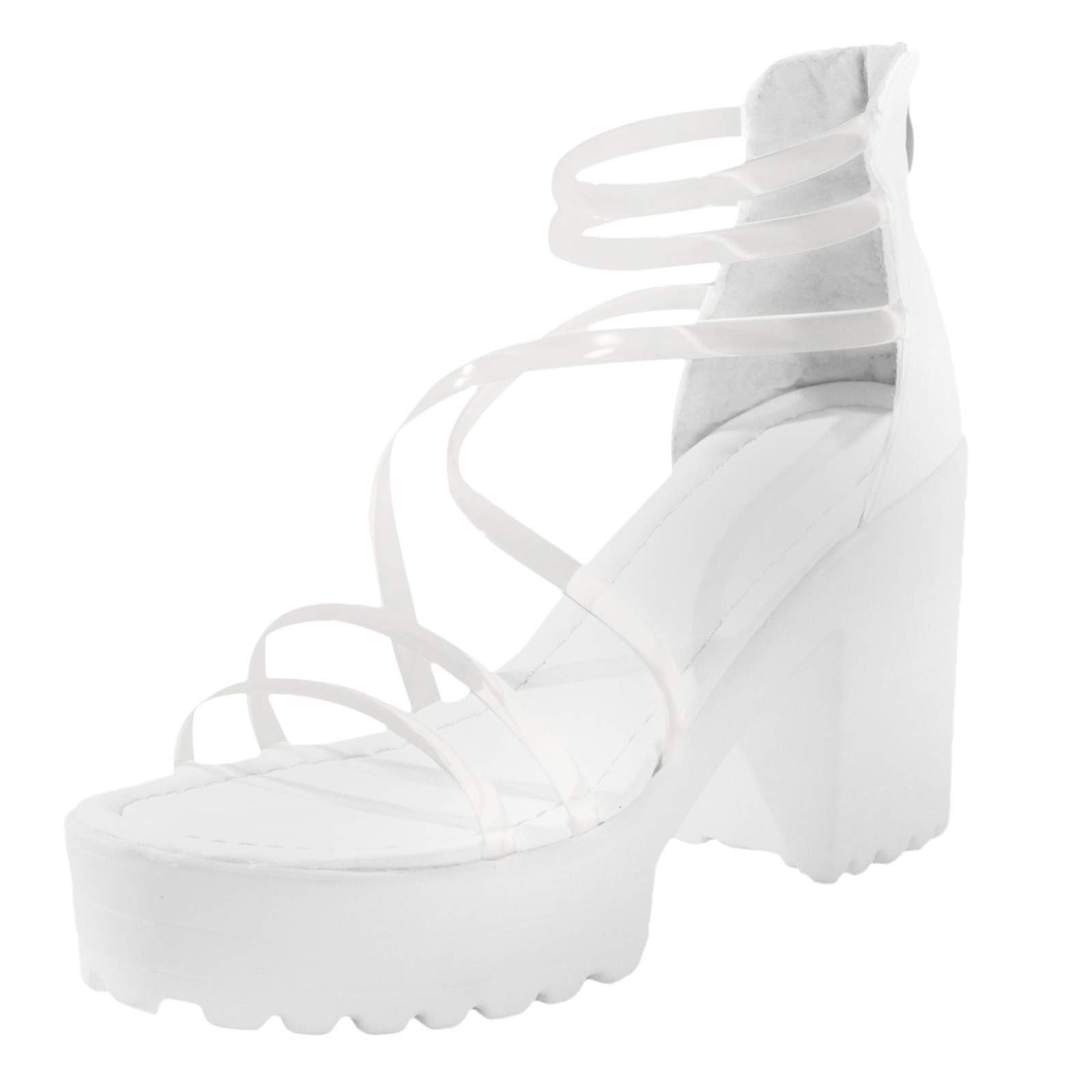 Women's Chunky Heel Platform Sandals with Zipper - Sexy Summer High Heel Sandals for Women (White, Size 8) | Perfect for Beach Parties, Date Nights & Casual Outings