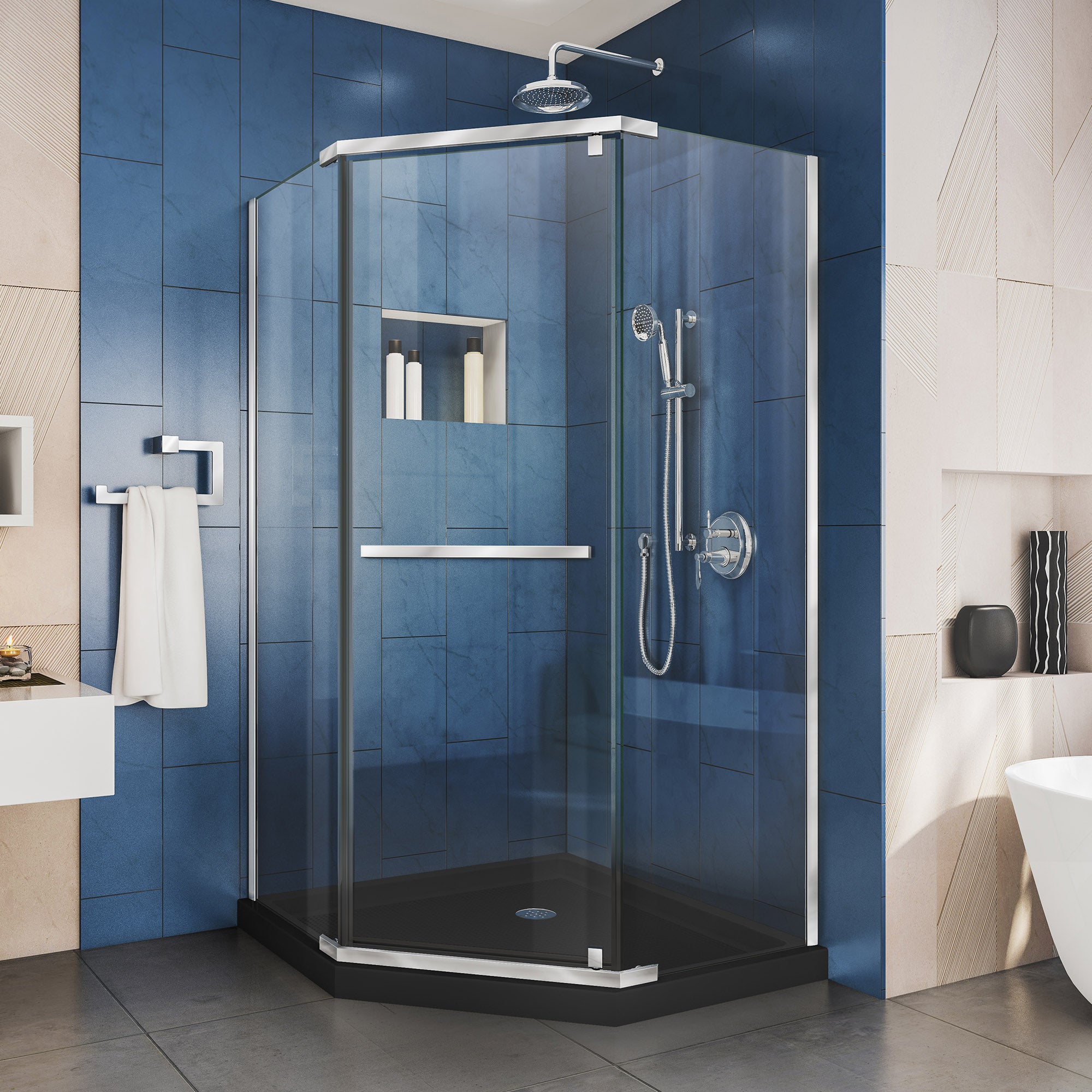DreamLine Prism 38x38x74.75 Inch Frameless Pivot Shower Enclosure with SlimLine Base Kit - Modern Bathroom Upgrade for Small Spaces, Spa-Like Shower Experience