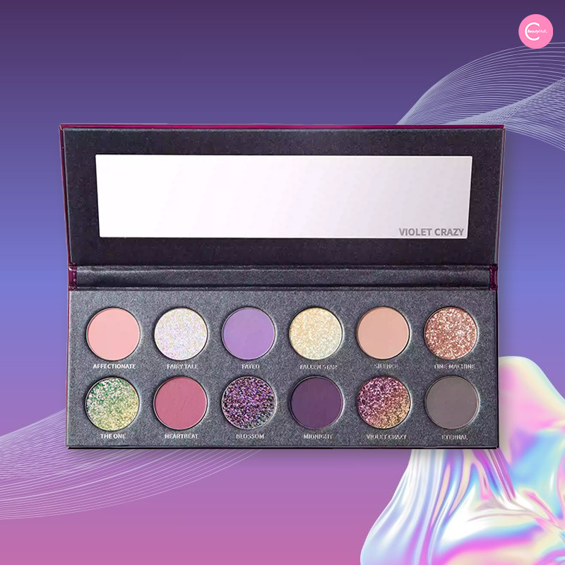 KRYPTEIN COSMETICS Violet Crazy Eyeshadow Palette - 12 Highly Pigmented Matte & Shimmer Shades for Stunning Eye Makeup | Perfect for Party, Date Night & Special Occasions