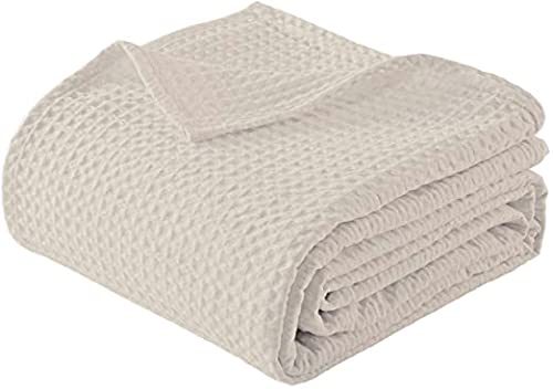 100% Cotton Waffle Weave Blankets - Ultra Soft & Lightweight Thermal Bedding for All Seasons (Ivory, Full/Queen Size) | Perfect for Cozy Nights, Guest Rooms & Dorm Essentials