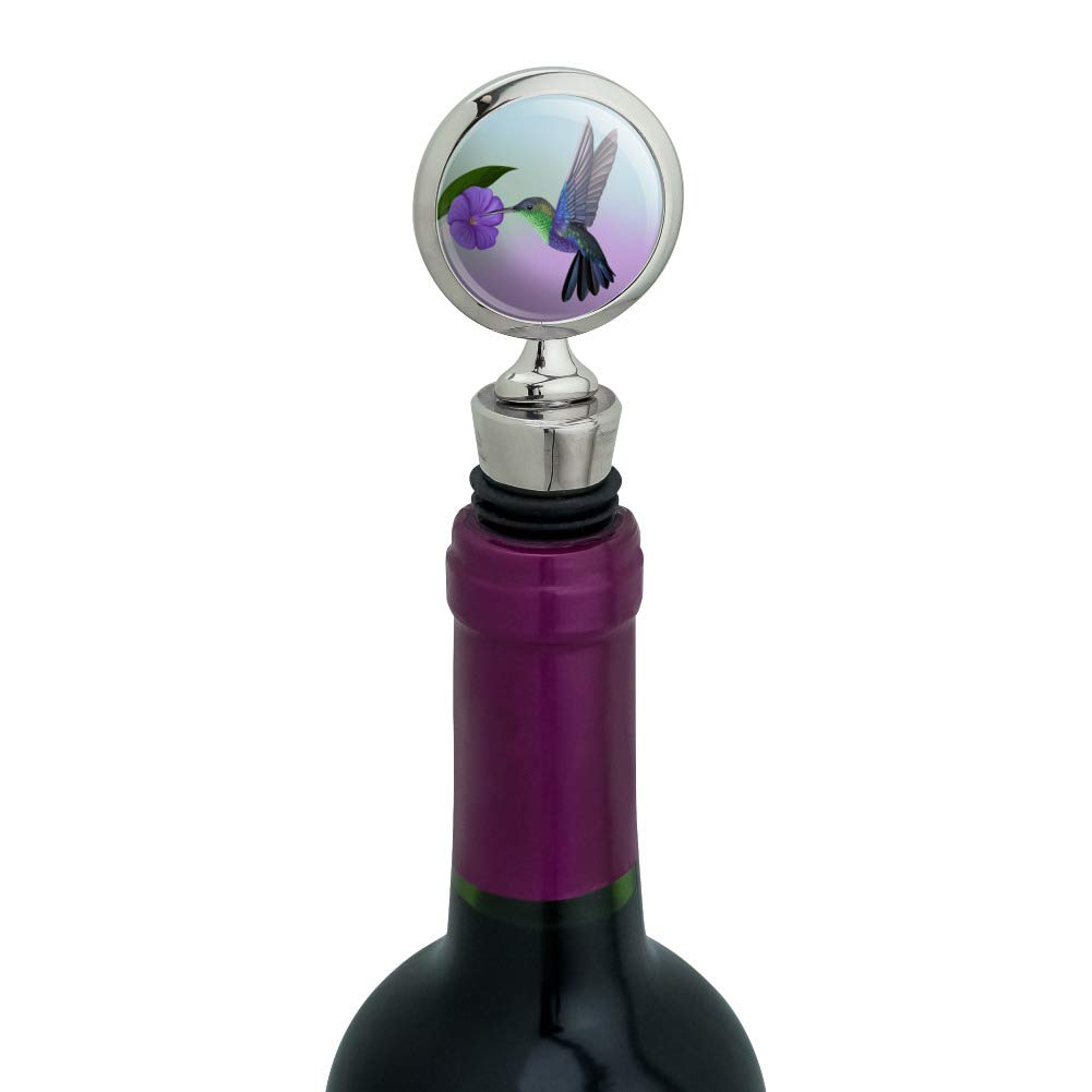 Hummingbird Crowned Woodnymph Purple Violet Wine Bottle Stopper - Elegant Glass Wine Cork for Red & White Wines - Perfect for Dinner Parties, Weddings & Home Bars