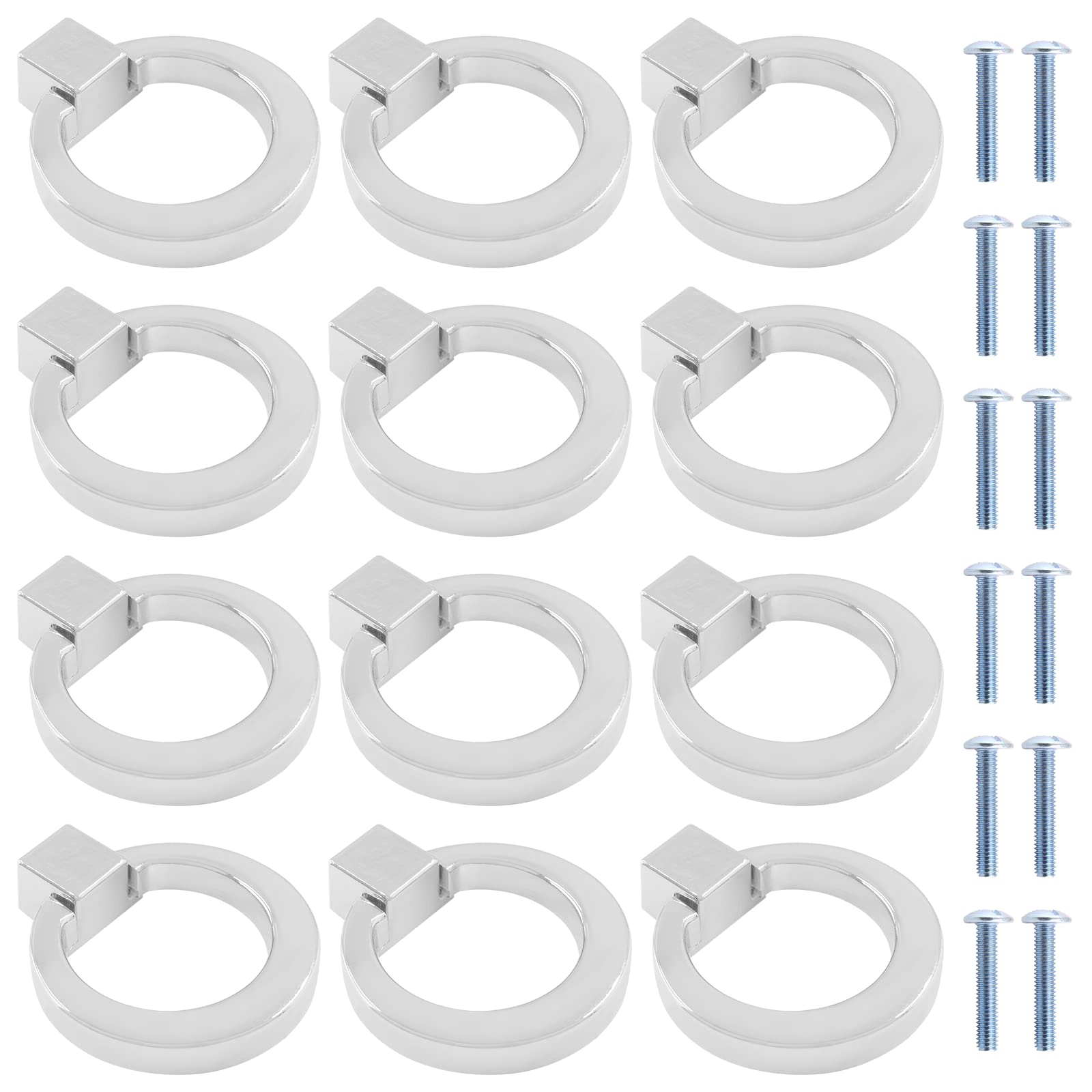 12 Pcs Zinc Alloy Cabinet Knobs - Chrome Drawer Pulls for Kitchen & Furniture Hardware