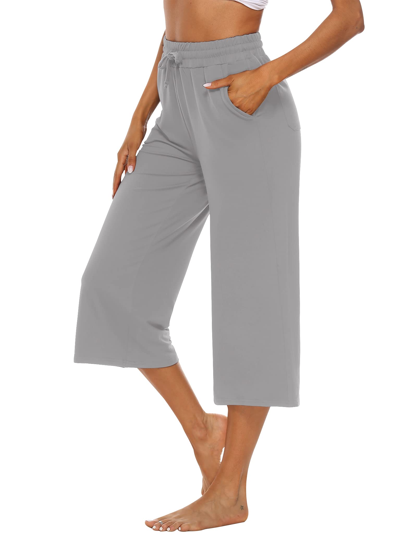 OYANUS Women's Casual Summer Capri Pants - Loose Fit Comfortable Wide Leg Drawstring Cropped Pants with Pockets | Perfect for Beach, Yoga, Travel & Everyday Wear