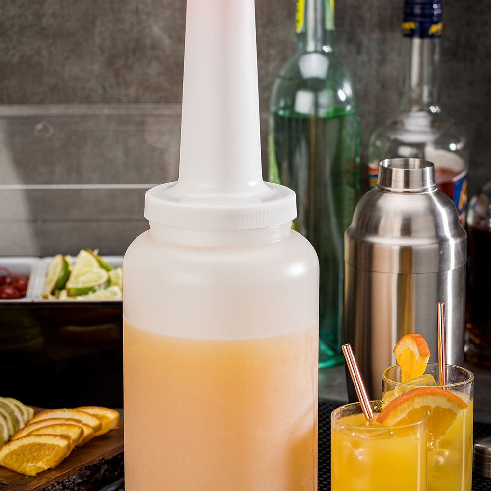 Bar Lux 2.5 Quart Clear Plastic Storage Bottle with Orange Spout & Lid - 5x5x15 Inches - Leakproof Quick Pour Container for Kitchen, Garage, Workshop & DIY Projects (1-Pack)