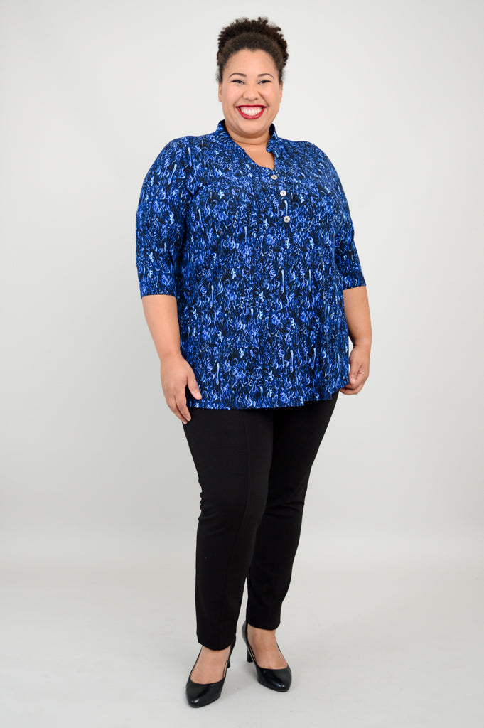 Edwina Women's Deepwater Blue Bamboo V-Neck Top - Soft & Breathable Casual Shirt for Summer, Work, and Travel