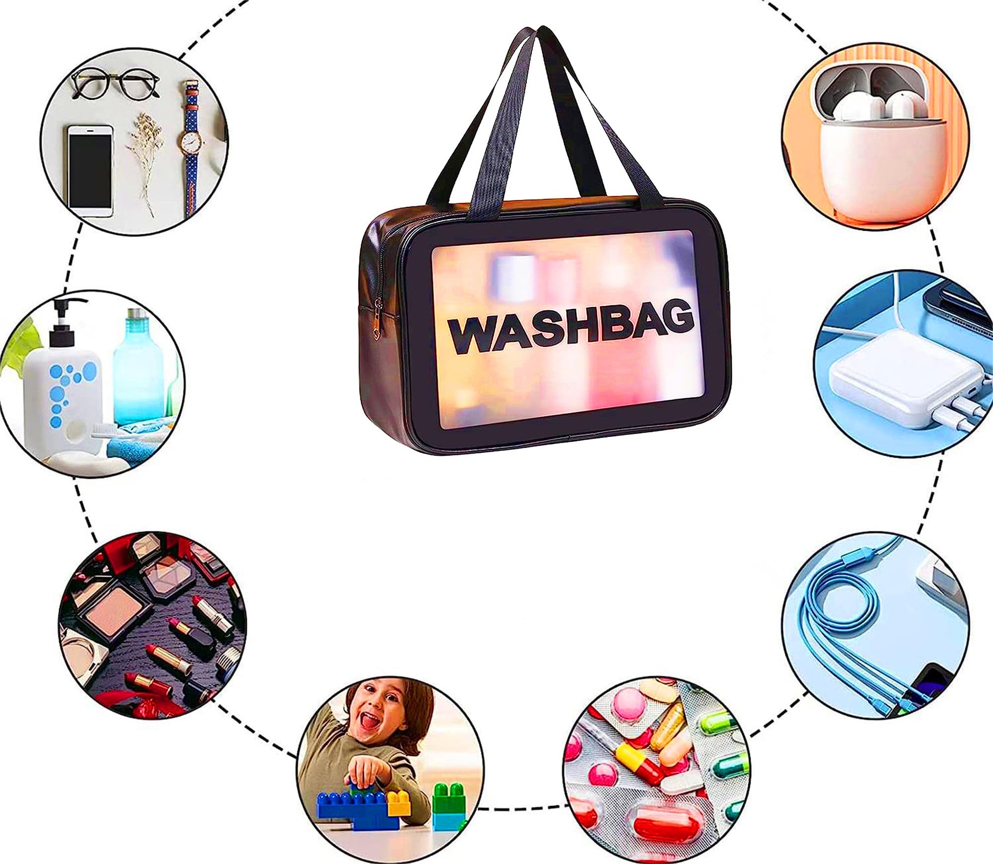 Translucent Waterproof Makeup Bag - Large Black Travel Cosmetic Organizer for Toiletries | Perfect for Travel, Gym & Bathroom Storage