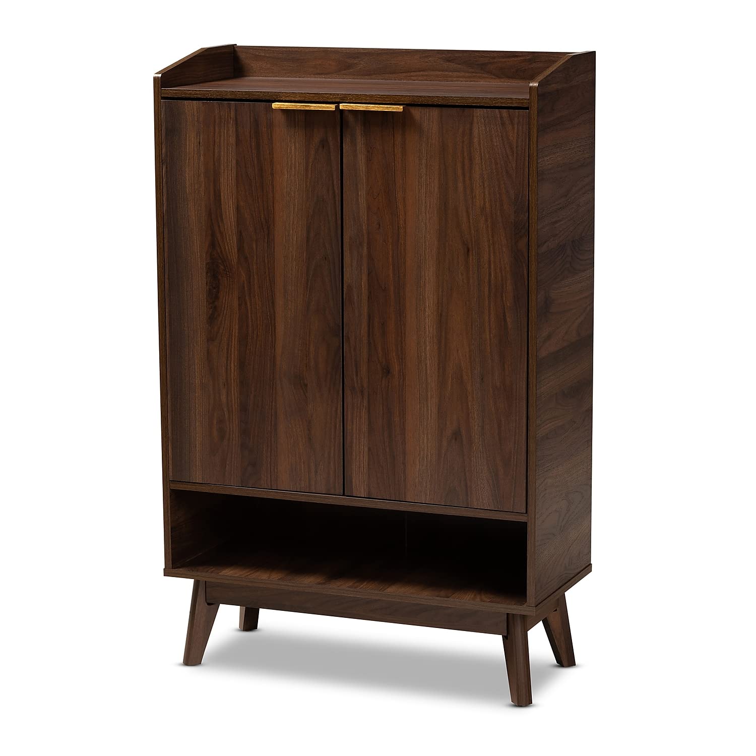 Baxton Studio Lena Mid-Century Modern 5-Shelf Shoe Cabinet - Solid Wood Entryway Storage with Walnut Brown Finish | Perfect for Small Spaces, Hallway Organization & Shoe Storage Solutions