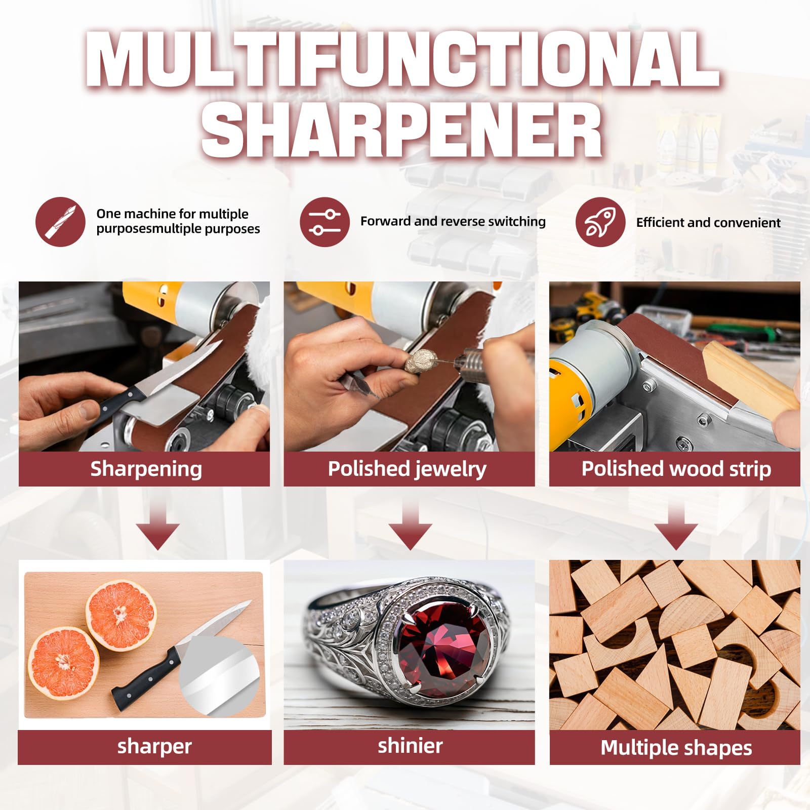 3-In-1 Mini Belt Sander with 7 Adjustable Speeds - Professional Knife Sharpener & Grinder System for Hunting, Kitchen & Serrated Knives - Wood & Plastic Craft Tool (6.6 Inches) - Perfect for DIY Projects, Metal Polishing & Blade Maintenance